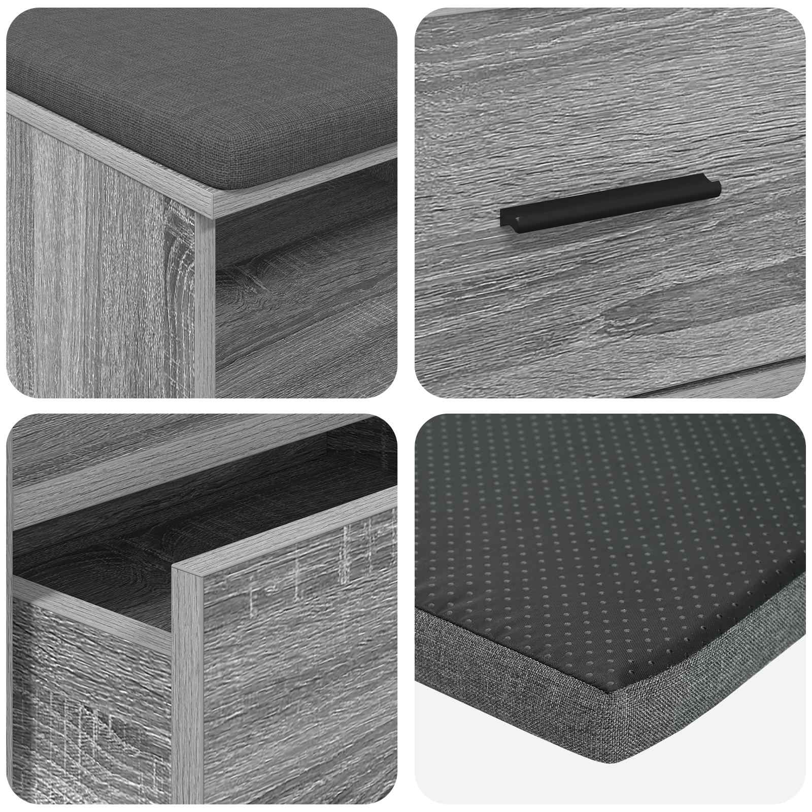 Előtér pad párnával fiókkal szürke sonoma 100 x 38 x 46 cm