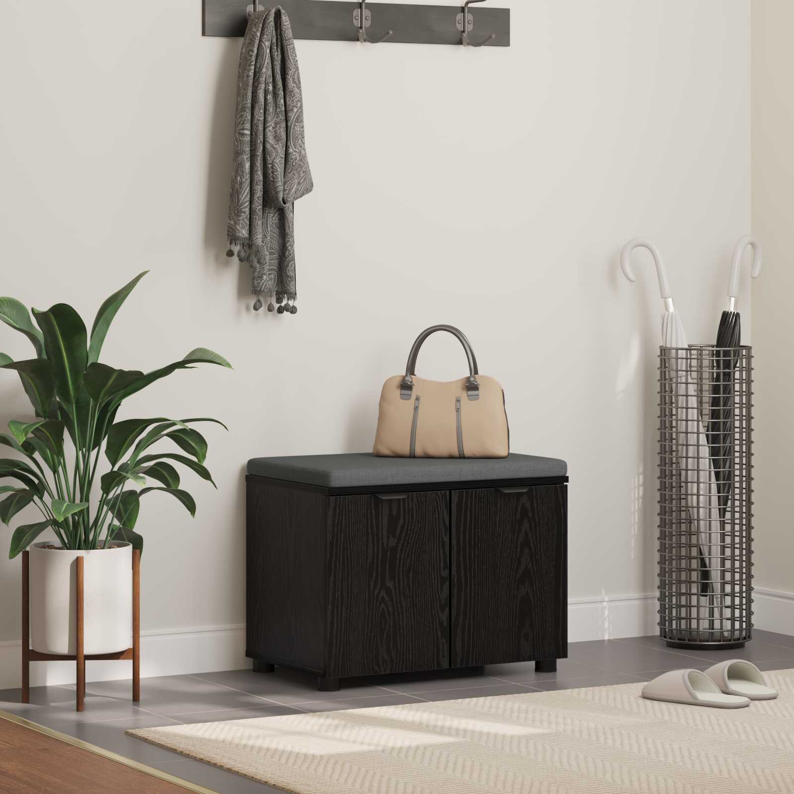 Előtér pad párnával tárolóval fekete tölgy 60 x 38 x 46 cm