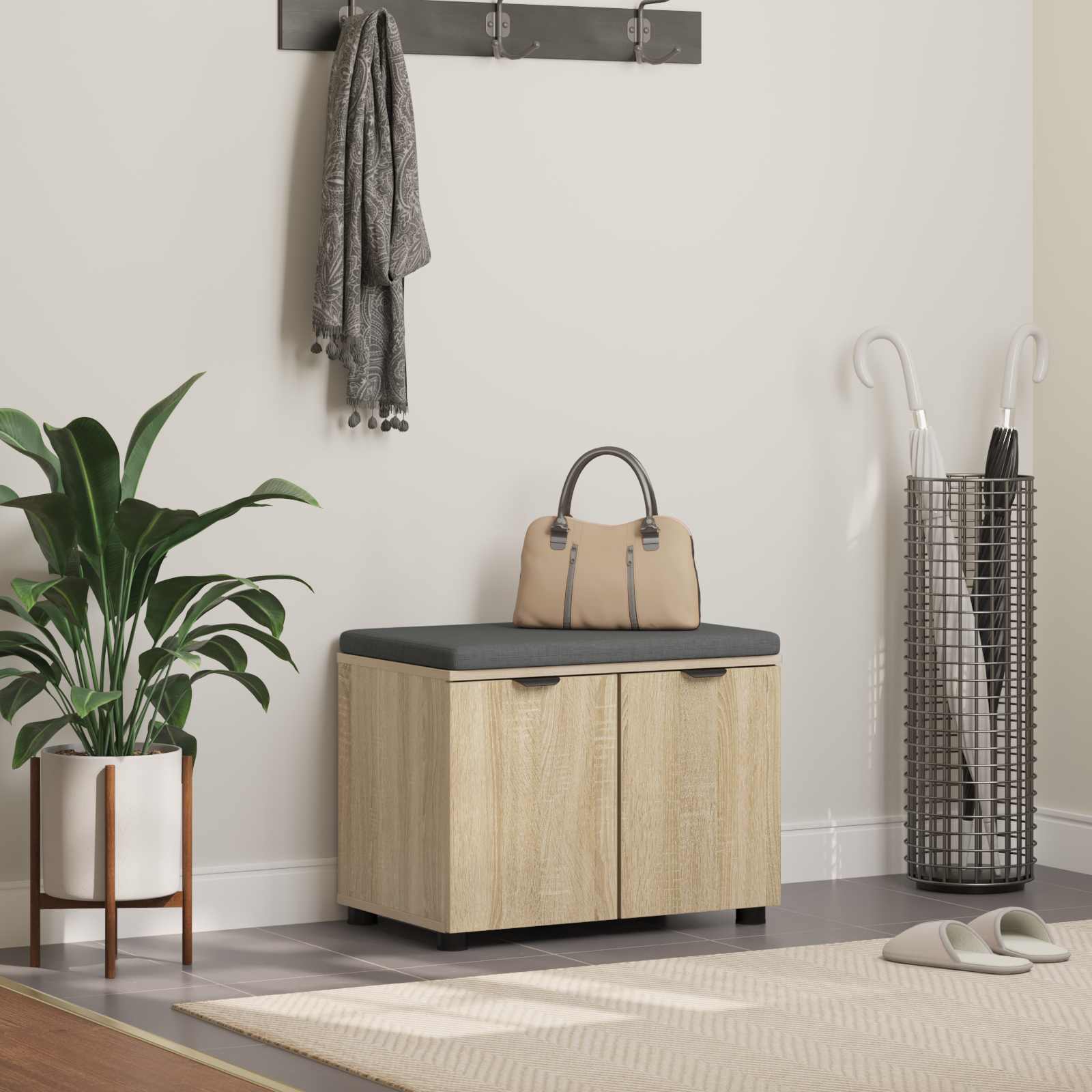 Előtér pad párnával tárolóval sonoma tölgy 60 x 38 x 46 cm