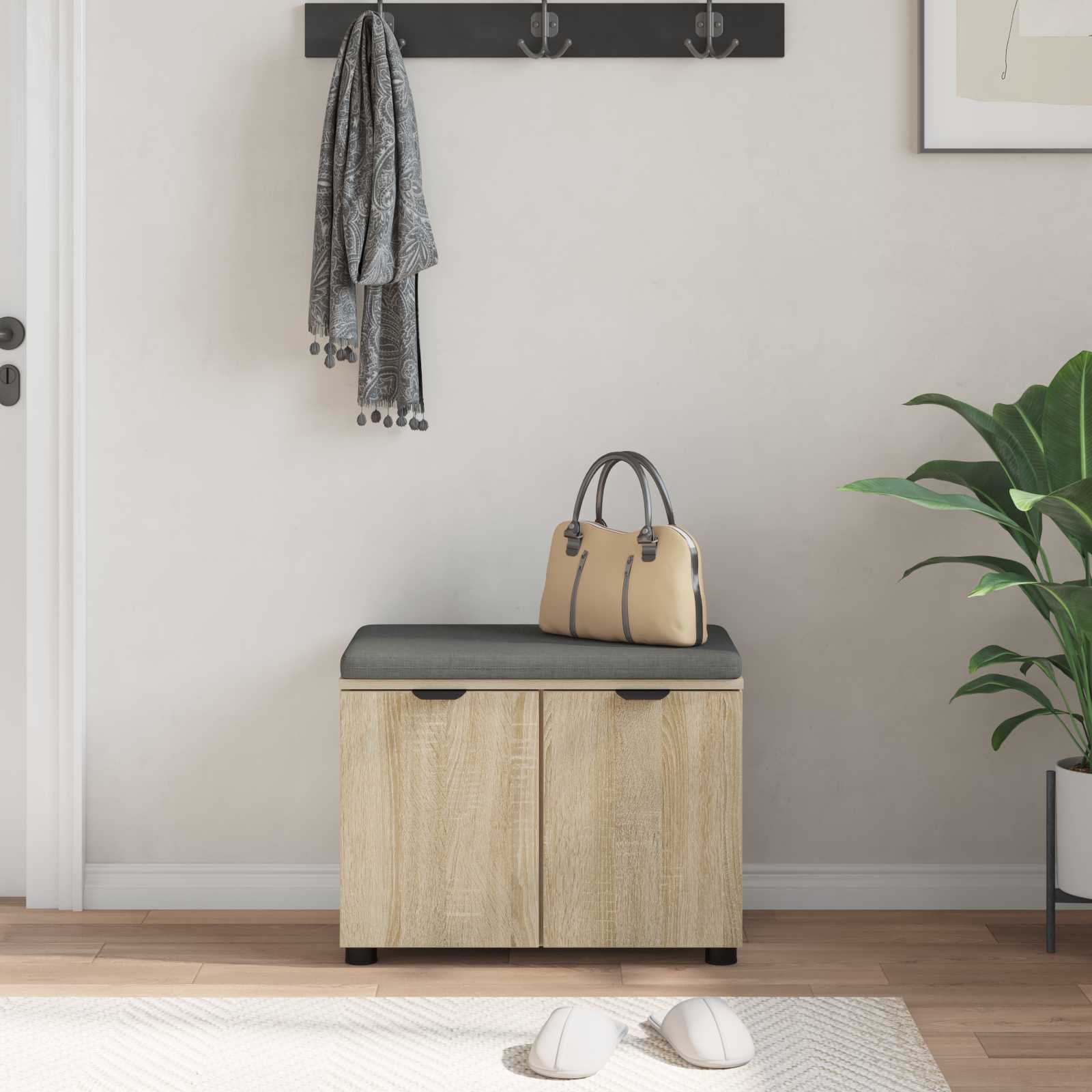 Előtér pad párnával tárolóval sonoma tölgy 60 x 38 x 46 cm