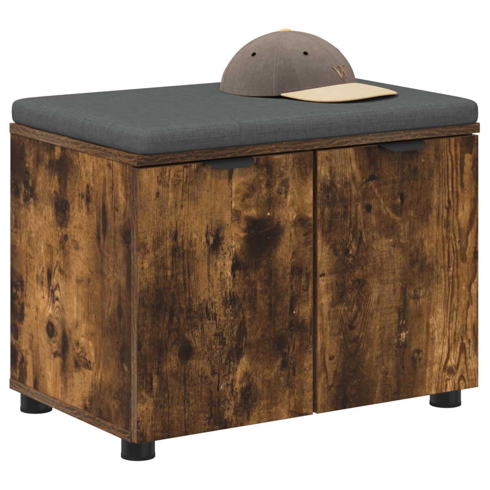 Előtér pad párnával tárolóval füstölt tölgy 60 x 38 x 46 cm