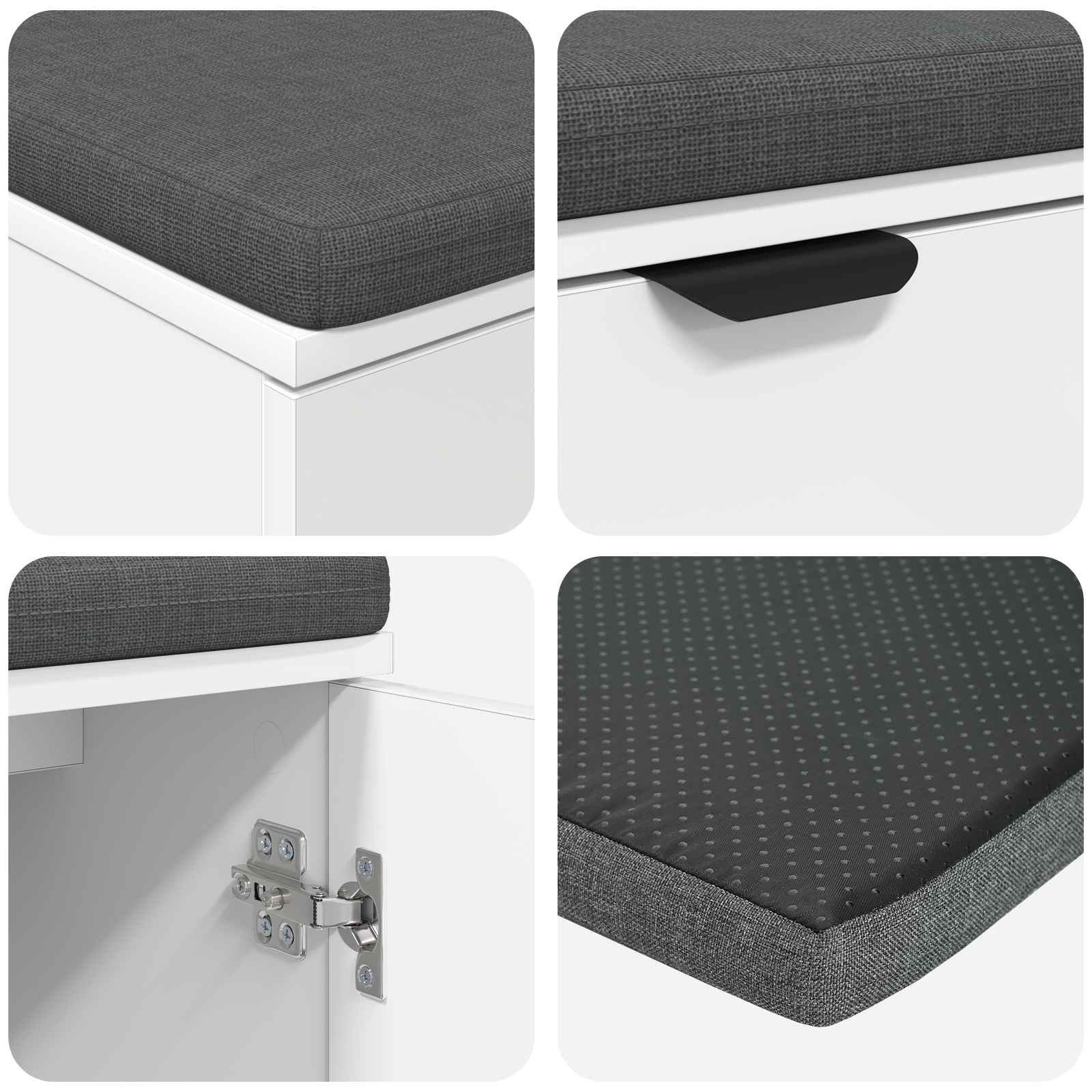 Előtér pad párnával tárolóval ajtóval fehér 80 x 38 x 46 cm