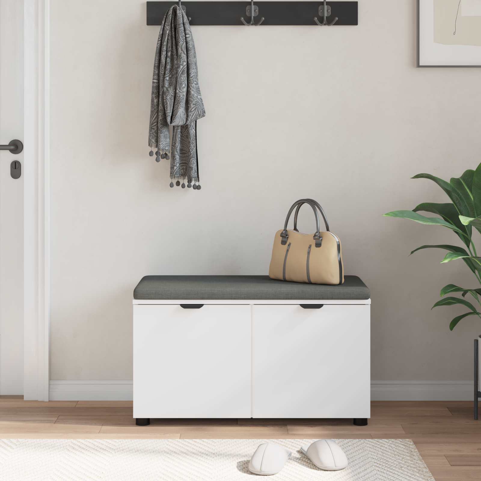 Előtér pad párnával tárolóval ajtóval fehér 80 x 38 x 46 cm