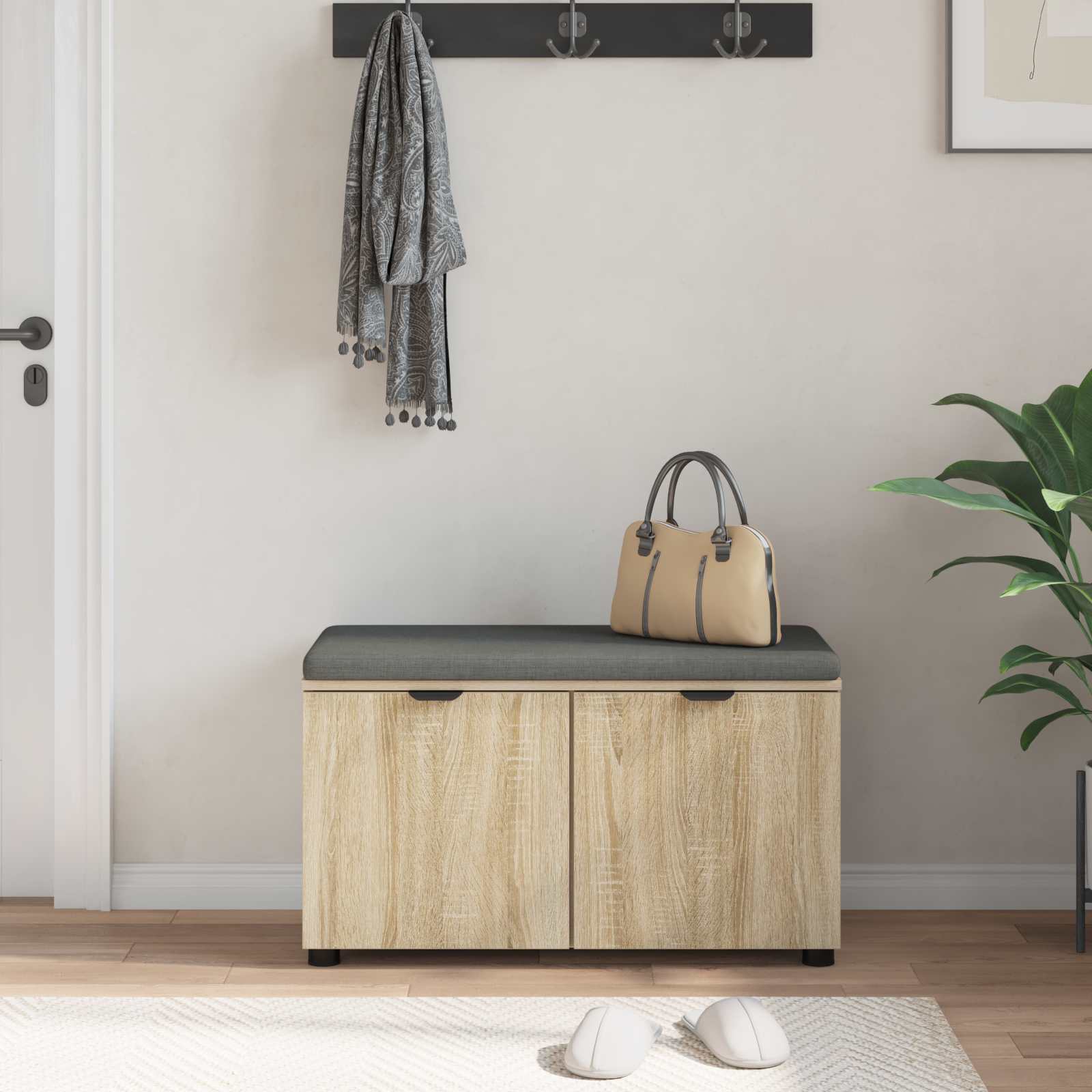 Előtér pad párnával tárolóval sonoma tölgy 80 x 38 x 46 cm