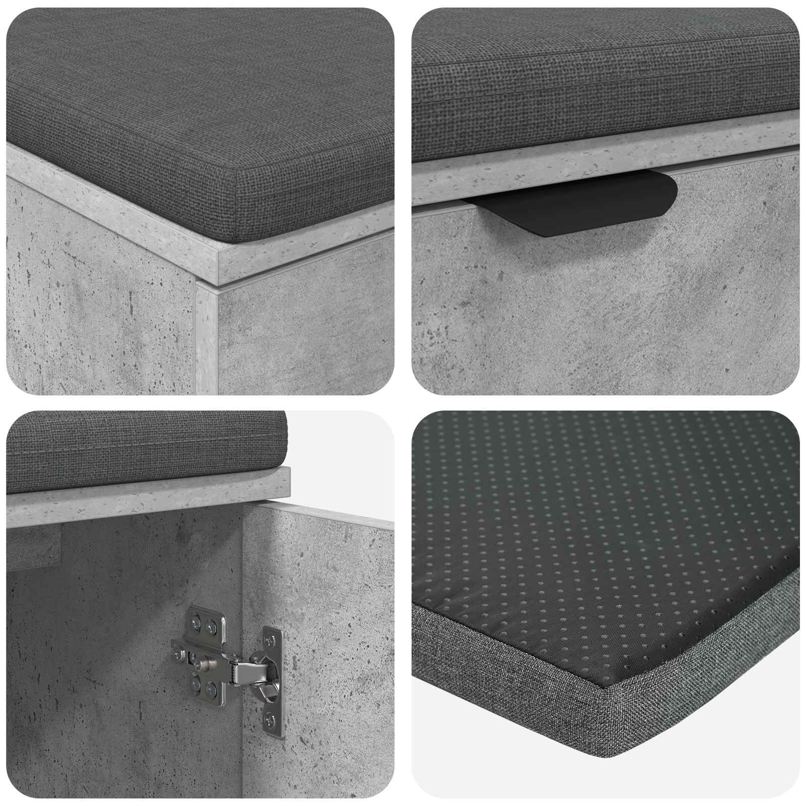 Előtér pad párnával tárolóval beton szürke 100 x 38 x 46 cm