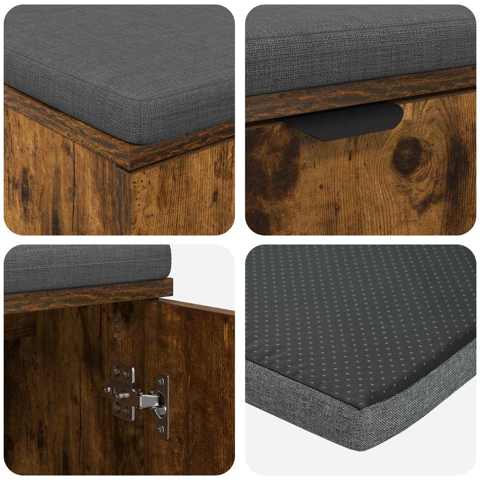 Előtér pad párnával tárolóval füstölt tölgy 100 x 38 x 46 cm