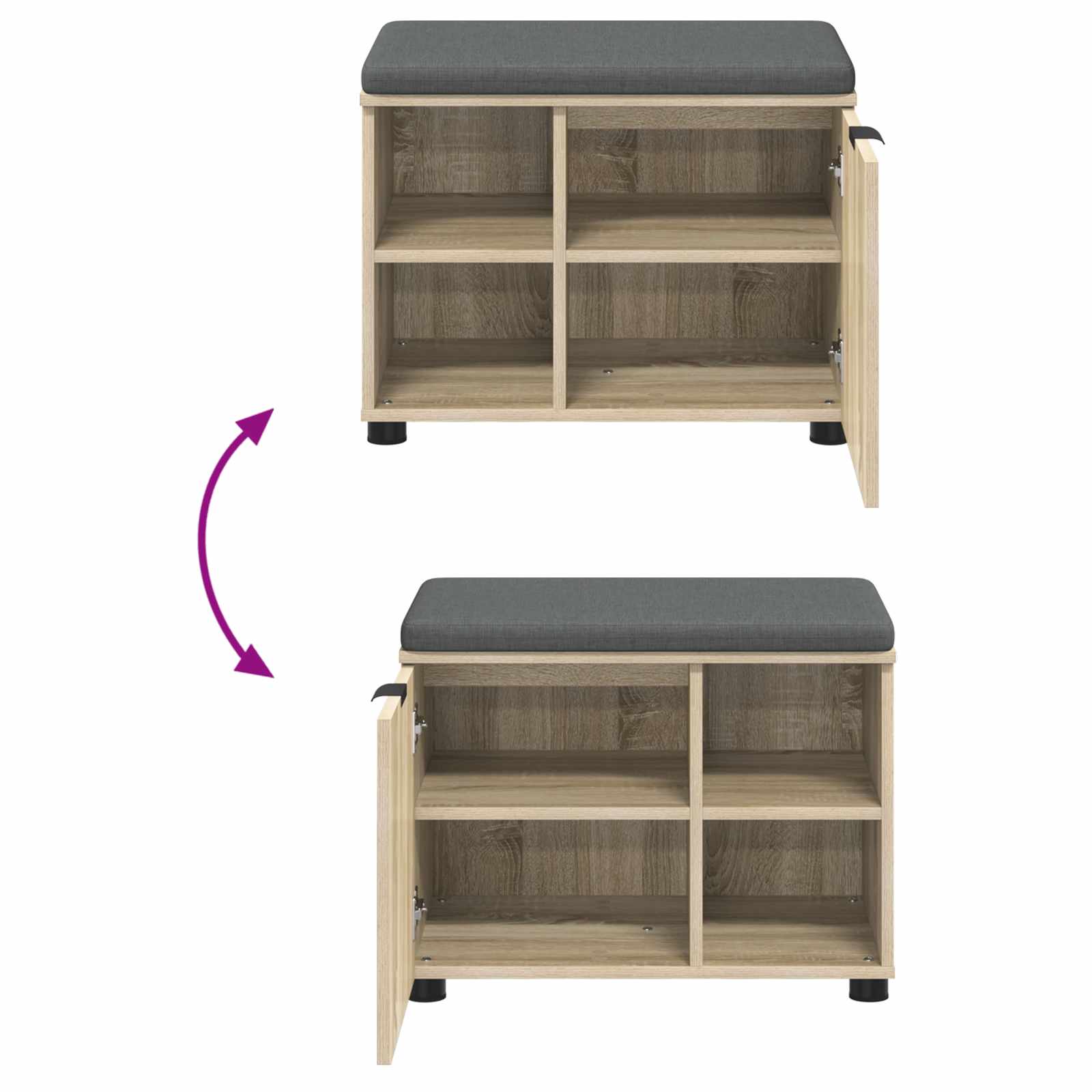 Előtér pad párnával egyszínű sonoma tölgy 60 x 38 x 46 cm