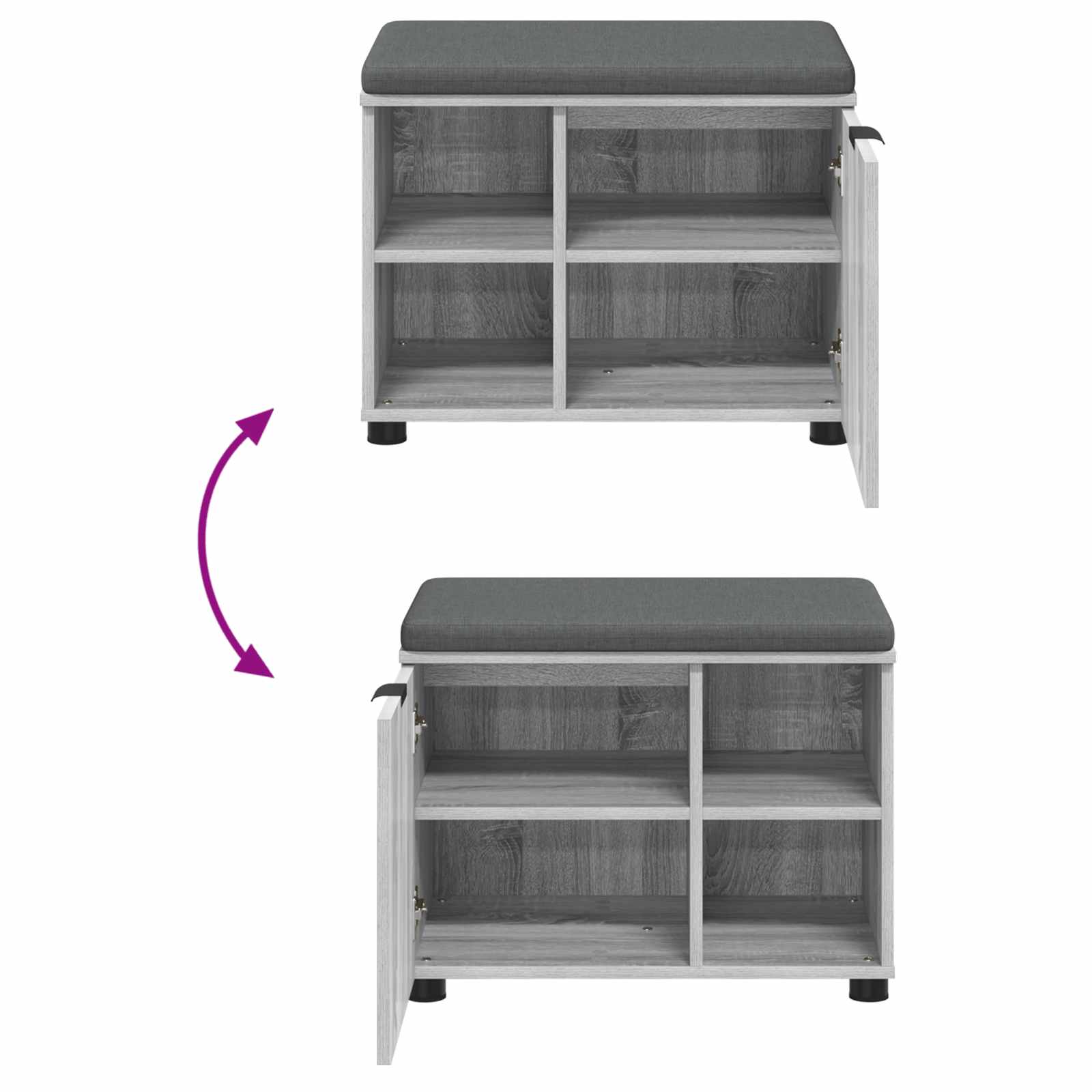 Előtér pad párnával egyszínű szürke sonoma 60 x 38 x 46 cm
