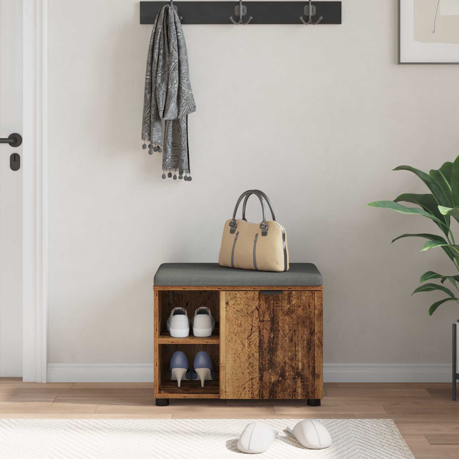 Előtér pad párnával egyszínű öreg fa 60 x 38 x 46 cm