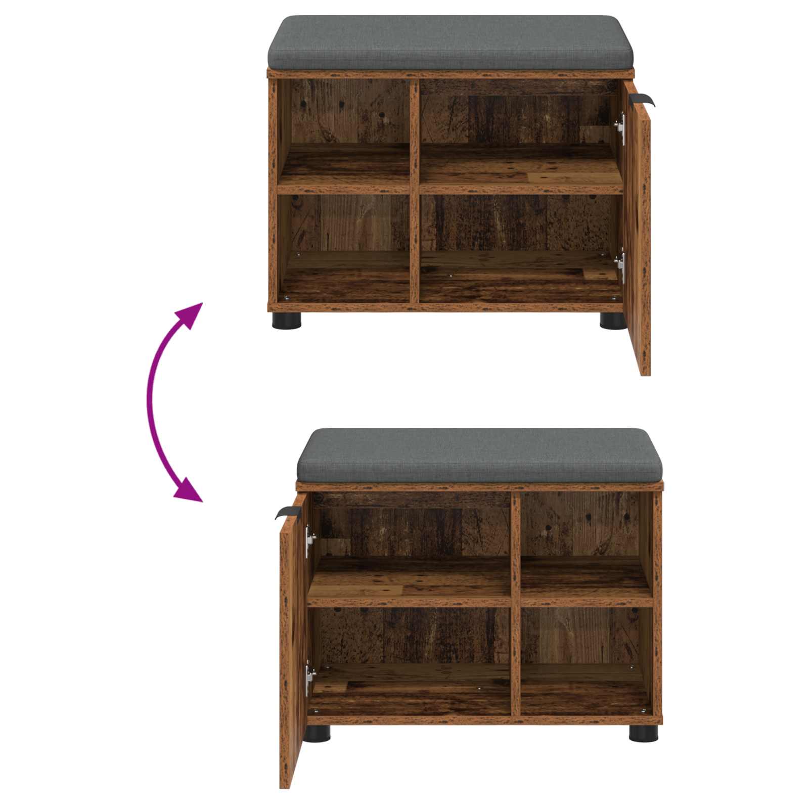 Előtér pad párnával egyszínű öreg fa 60 x 38 x 46 cm