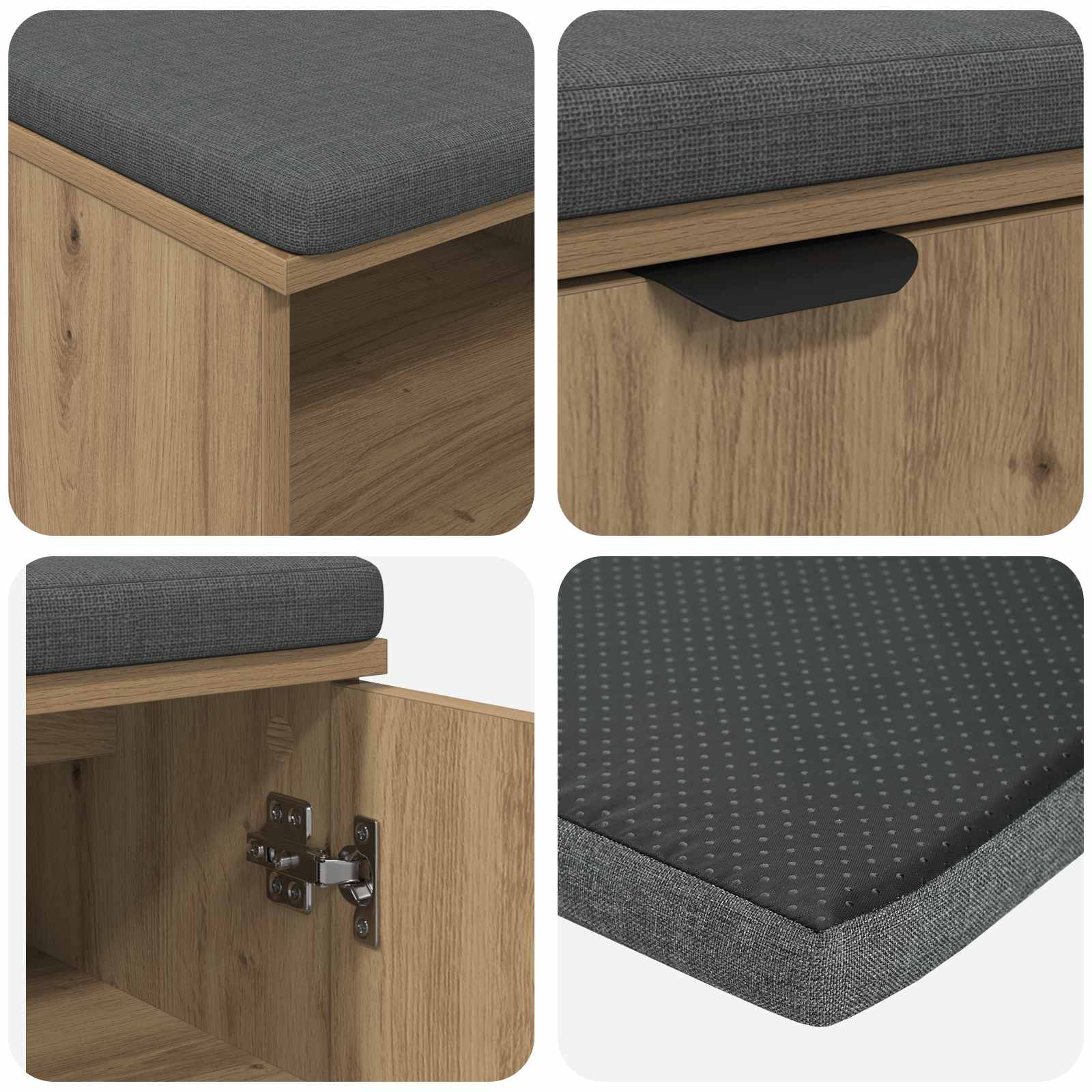 Előtér pad párnával egyszínű artisan tölgy 60 x 38 x 46 cm