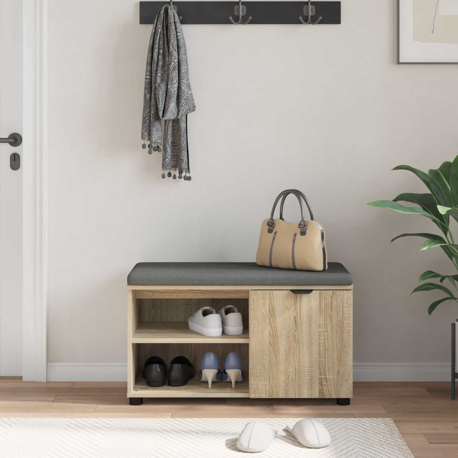 Előtér pad párnával egyszínű sonoma tölgy 80 x 38 x 46 cm