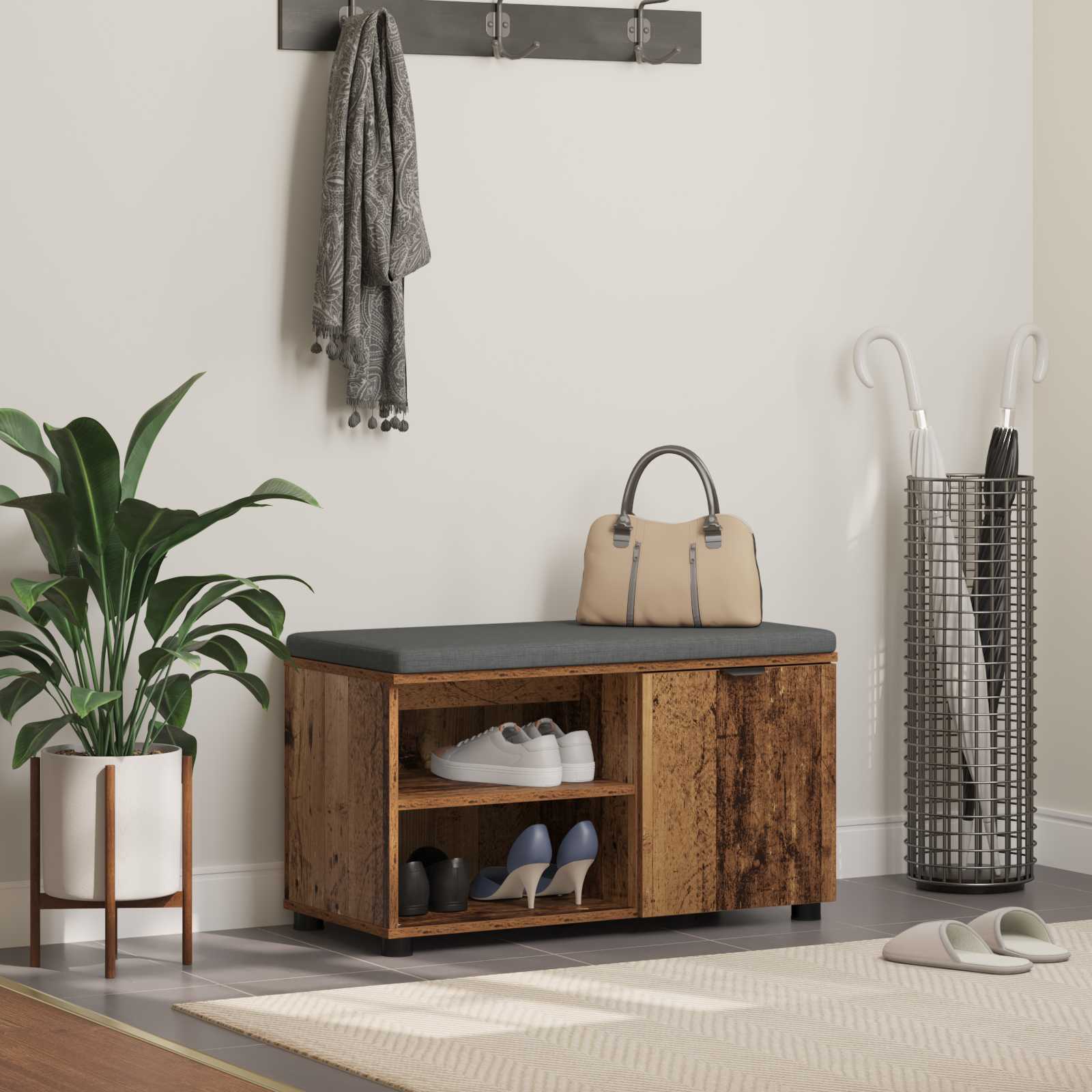 Előtér pad párnával egyszínű öreg fa 80 x 38 x 46 cm