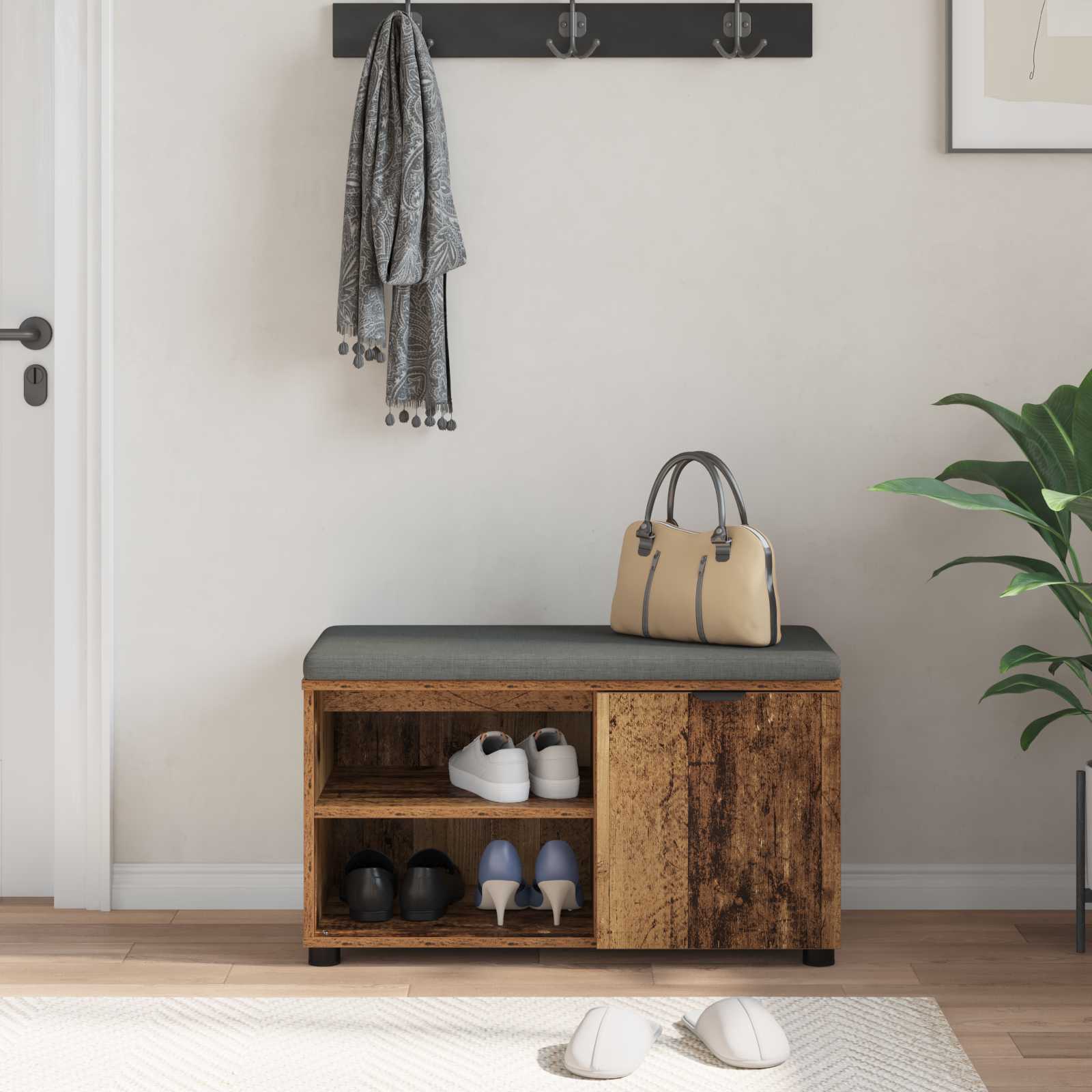 Előtér pad párnával egyszínű öreg fa 80 x 38 x 46 cm