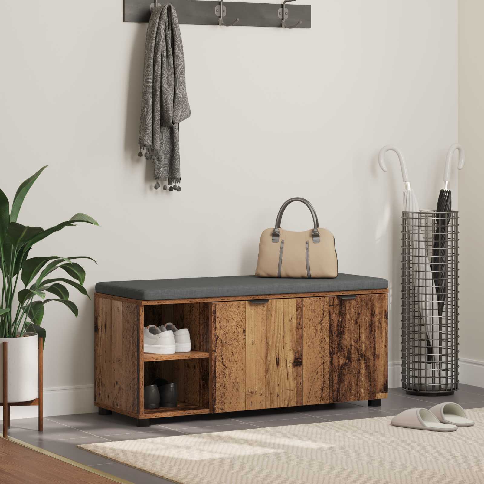 Előtér pad párnával egyszínű öreg fa 100 x 38 x 46 cm