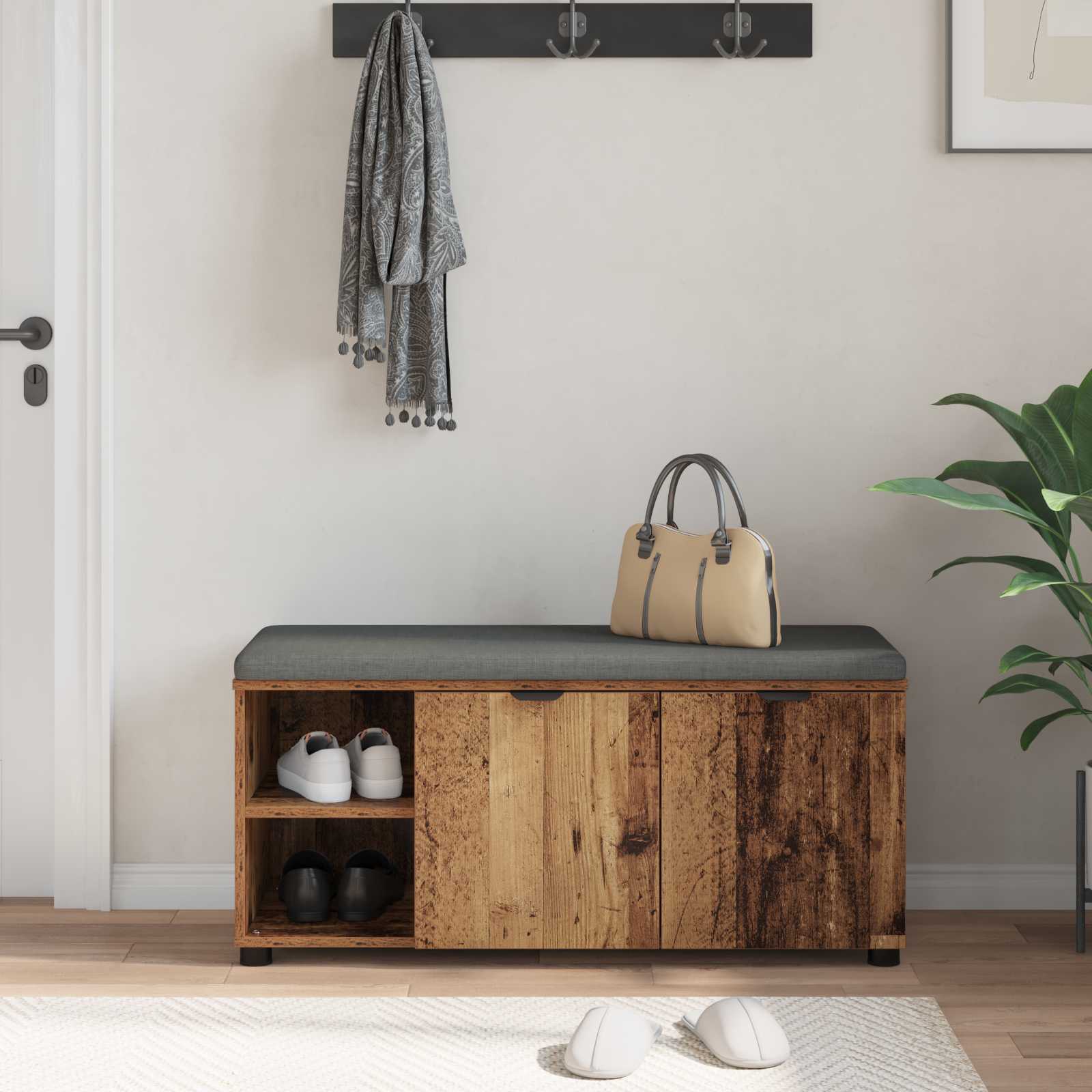 Előtér pad párnával egyszínű öreg fa 100 x 38 x 46 cm