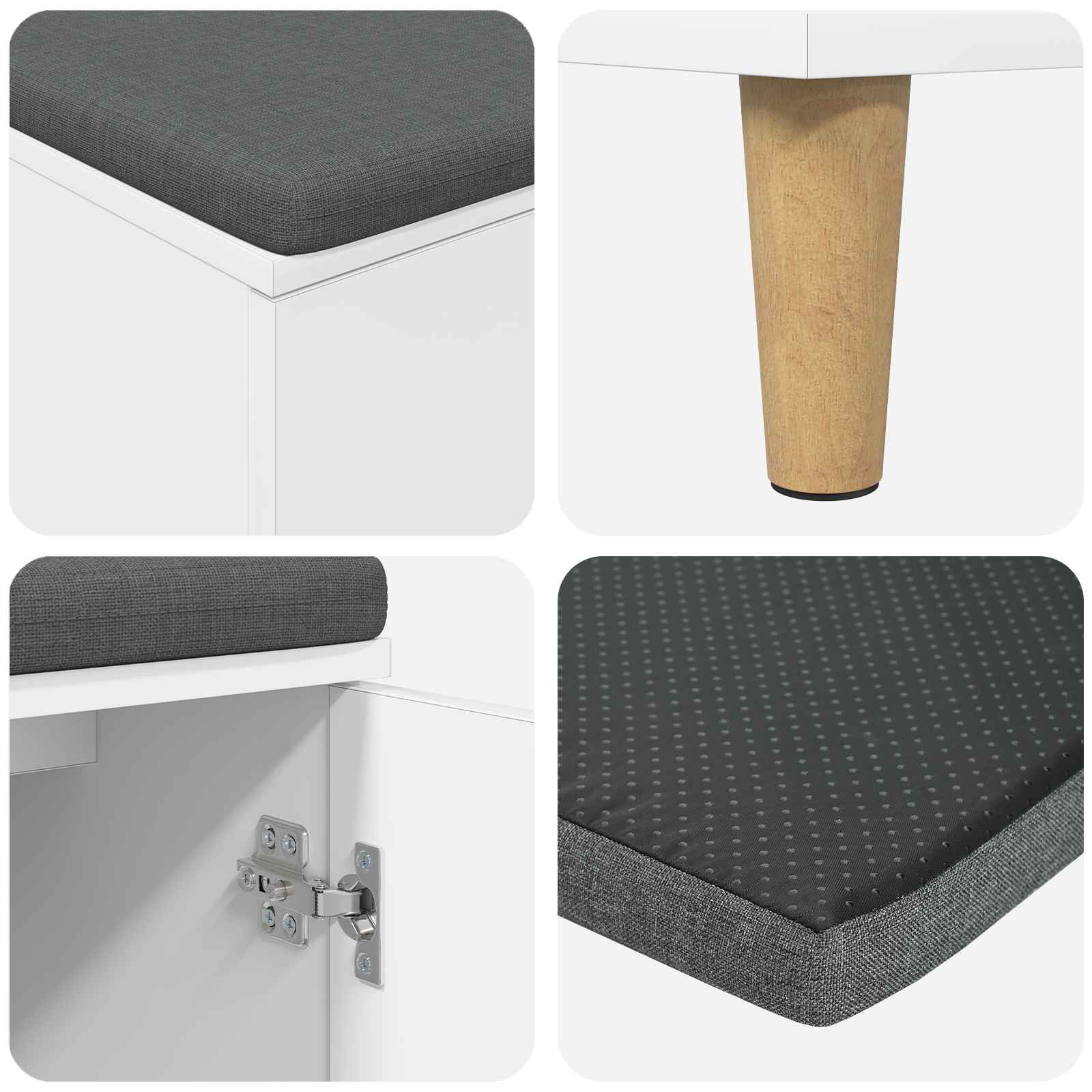 Előtér pad párnával tárolóval ajtóval fehér 60 x 38 x 46 cm