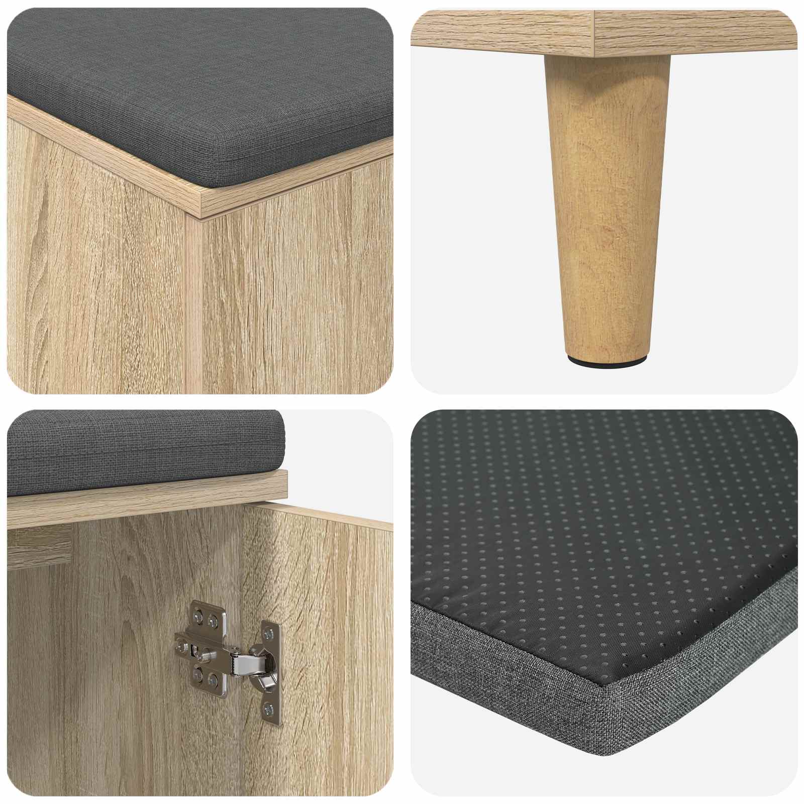 Előtér pad párnával tárolóval sonoma tölgy 60 x 38 x 46 cm