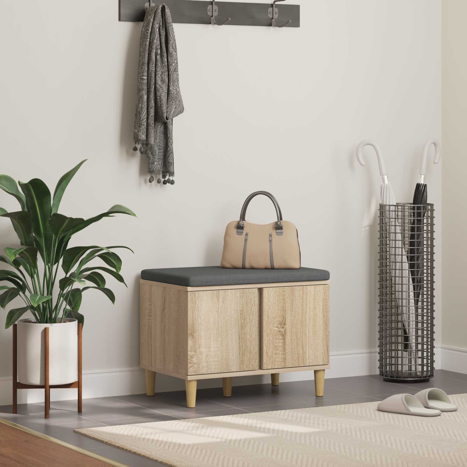 Előtér pad párnával tárolóval sonoma tölgy 60 x 38 x 46 cm