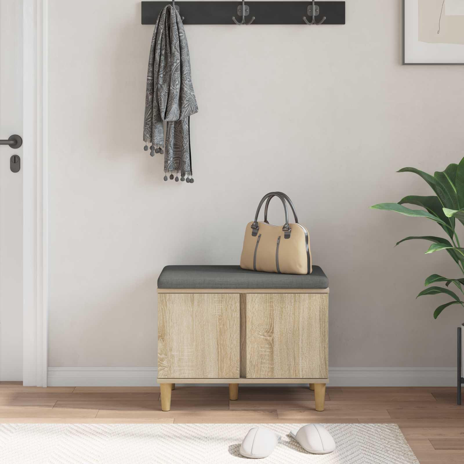 Előtér pad párnával tárolóval sonoma tölgy 60 x 38 x 46 cm