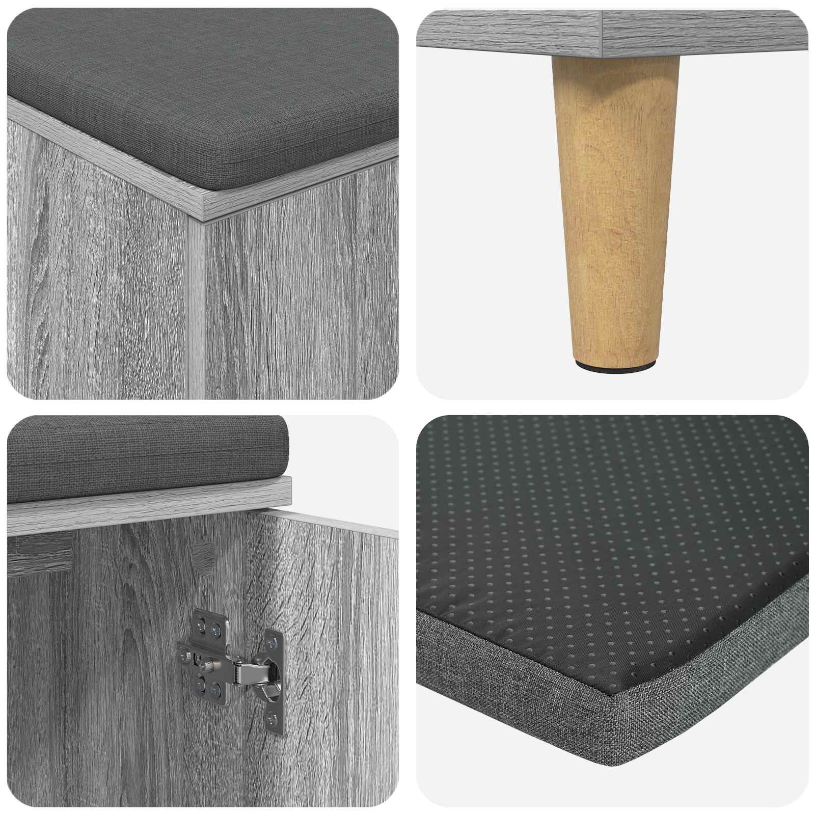 Előtér pad párnával tárolóval szürke sonoma 60 x 38 x 46 cm