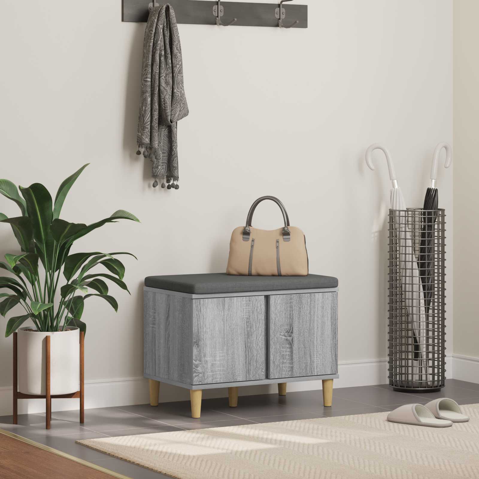 Előtér pad párnával tárolóval szürke sonoma 60 x 38 x 46 cm