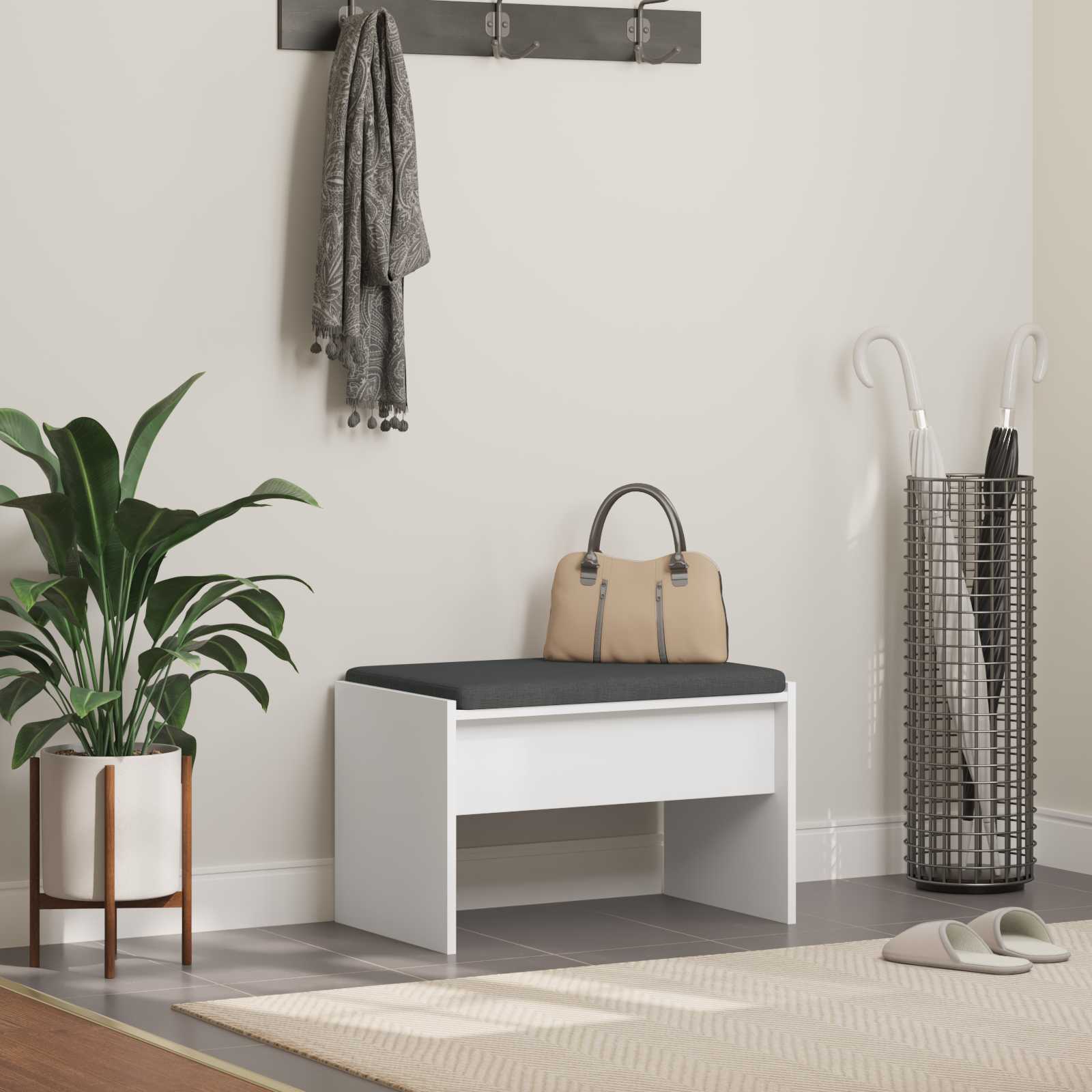 Előtér pad párnával fehér 60 x 38 x 46 cm