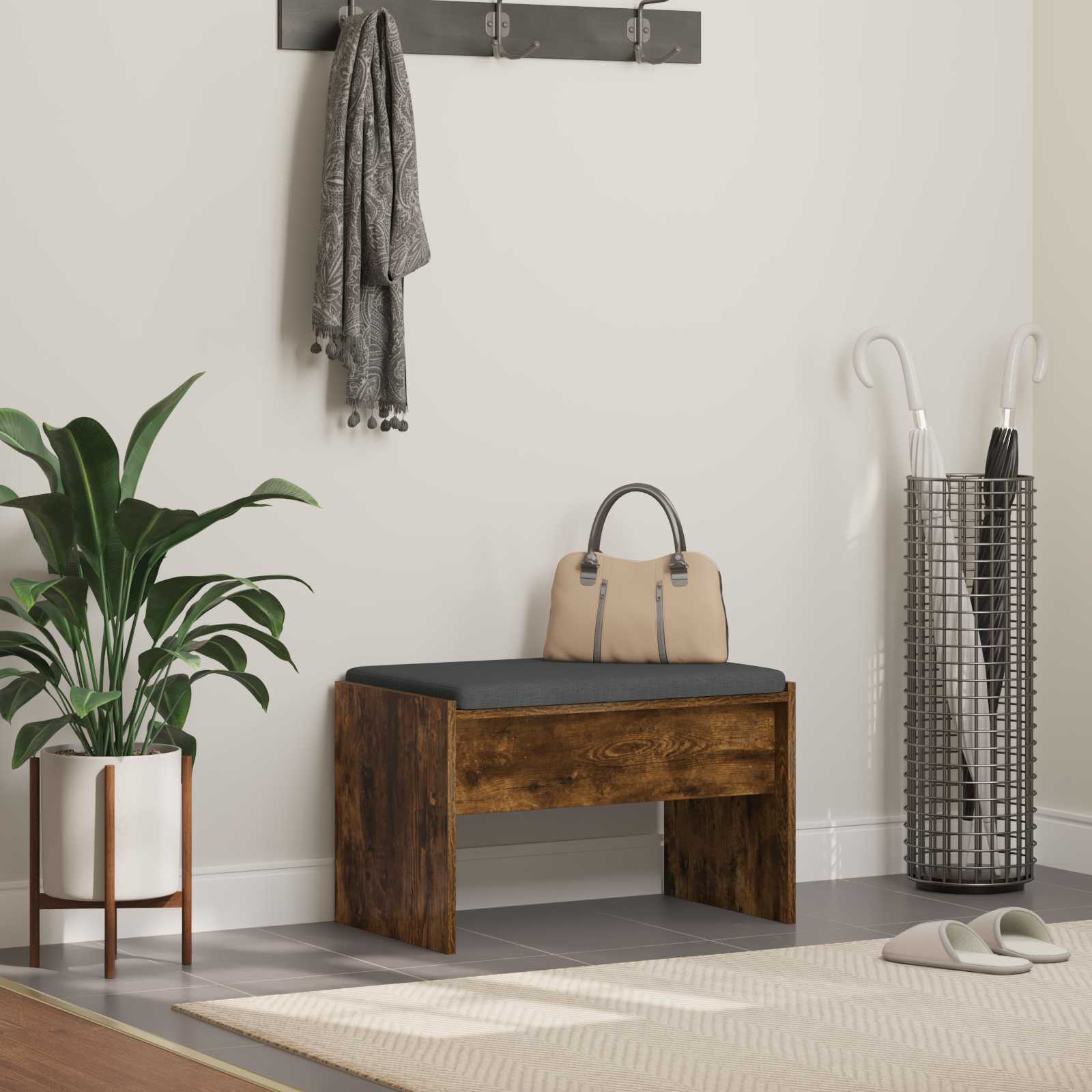 Előtér pad párnával füstölt tölgy 60 x 38 x 46 cm