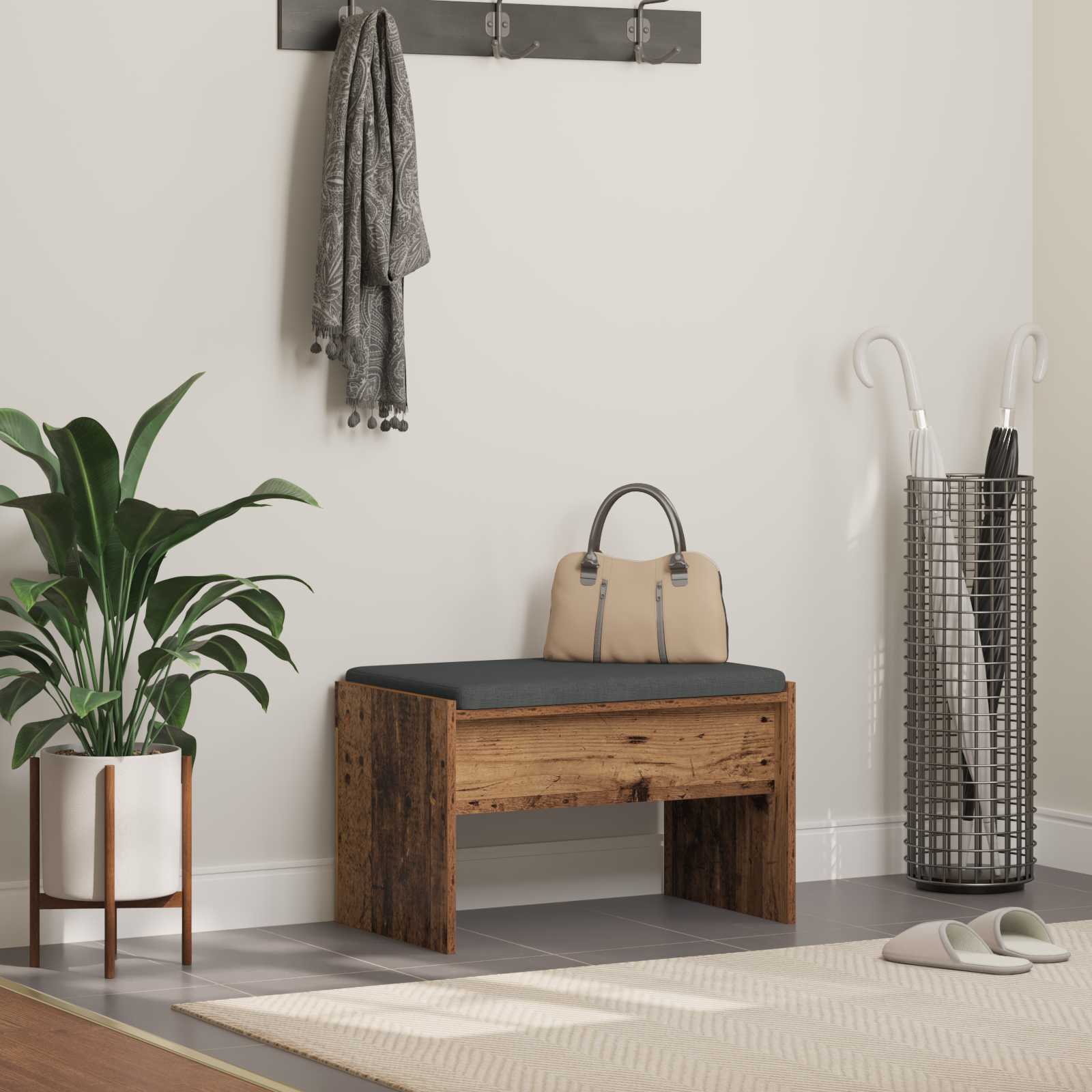 Előtér pad párnával öreg fa 60 x 38 x 46 cm