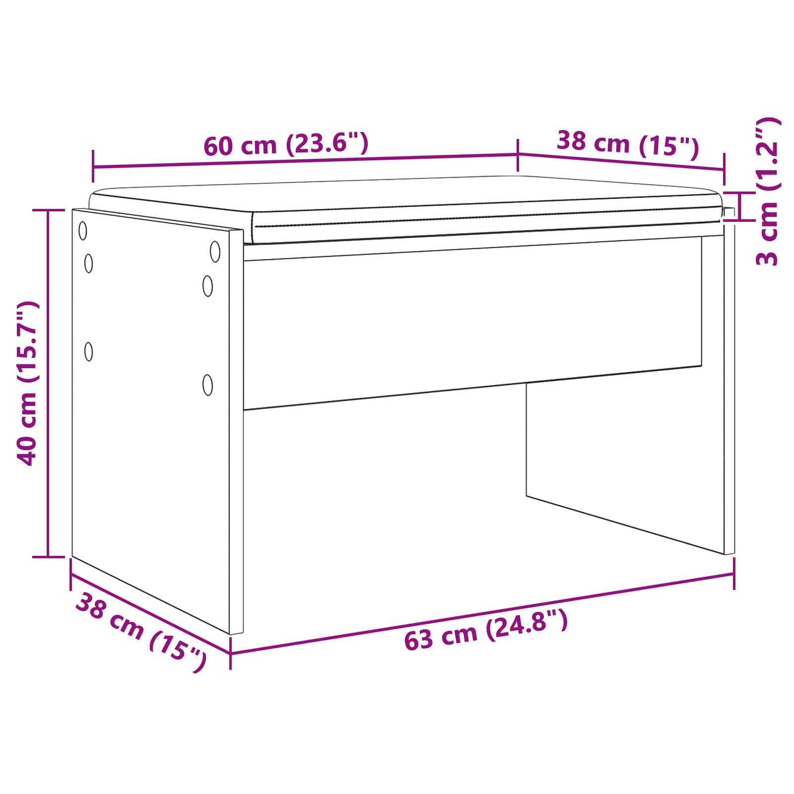 Előtér pad párnával öreg fa 60 x 38 x 46 cm