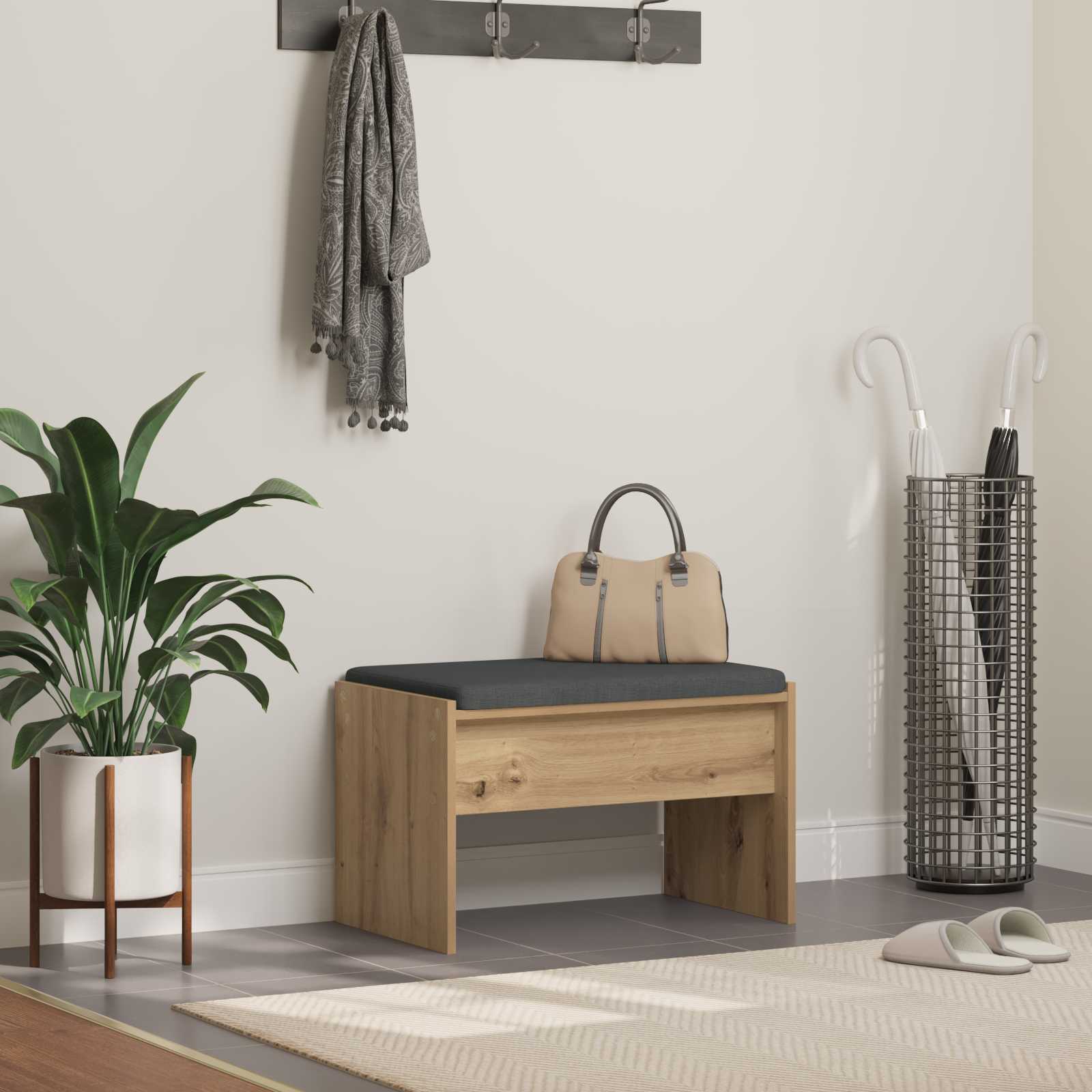 Előtér pad párnával artisan tölgy 60 x 38 x 46 cm