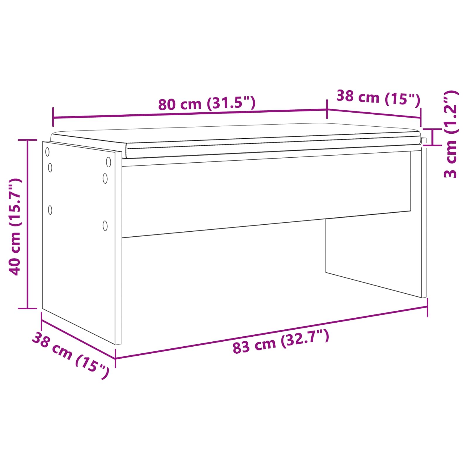 Előtér pad párnával beton szürke 80 x 38 x 46 cm
