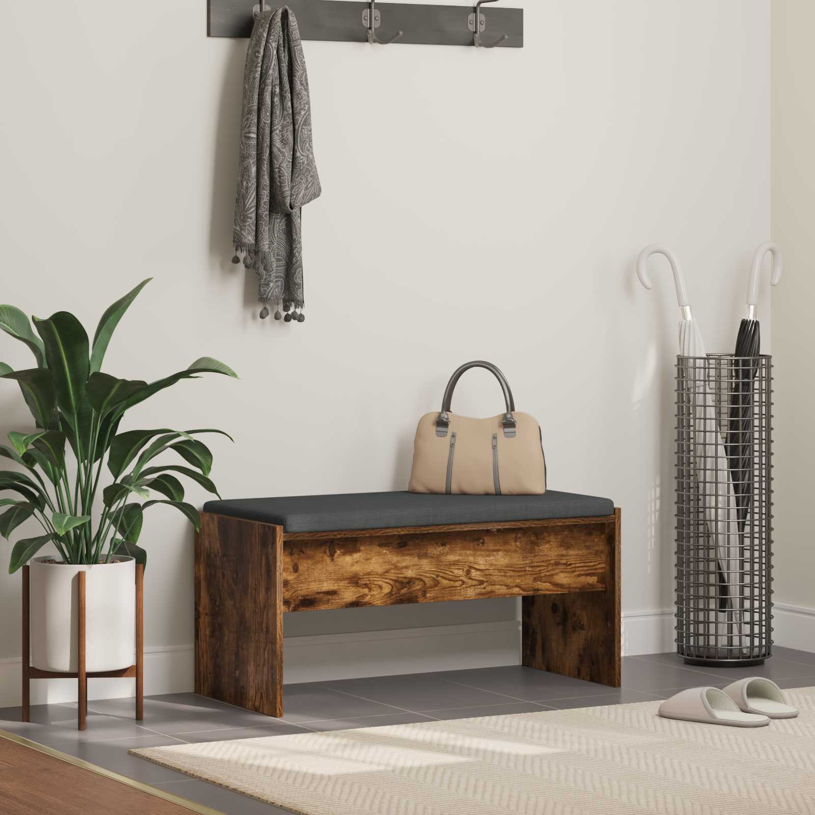 Előtér pad párnával füstölt tölgy 80 x 38 x 46 cm