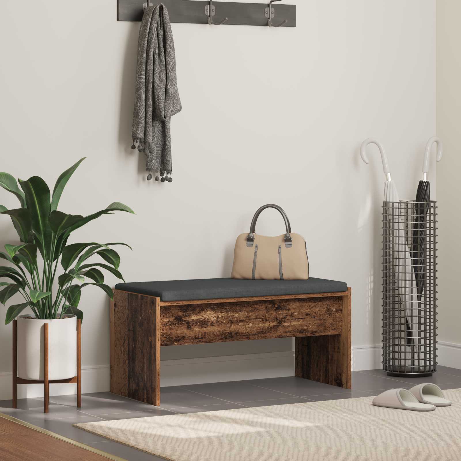 Előtér pad párnával öreg fa 80 x 38 x 46 cm