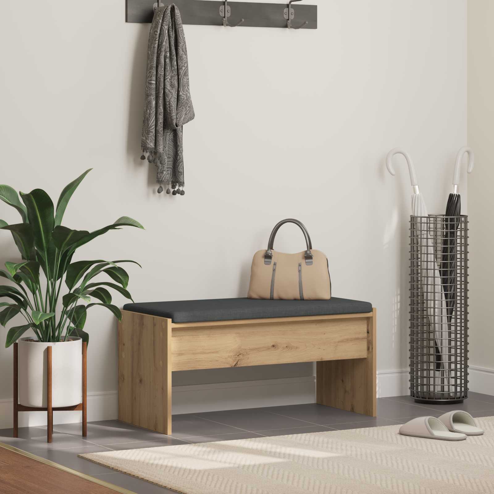 Előtér pad párnával artisan tölgy 80 x 38 x 46 cm