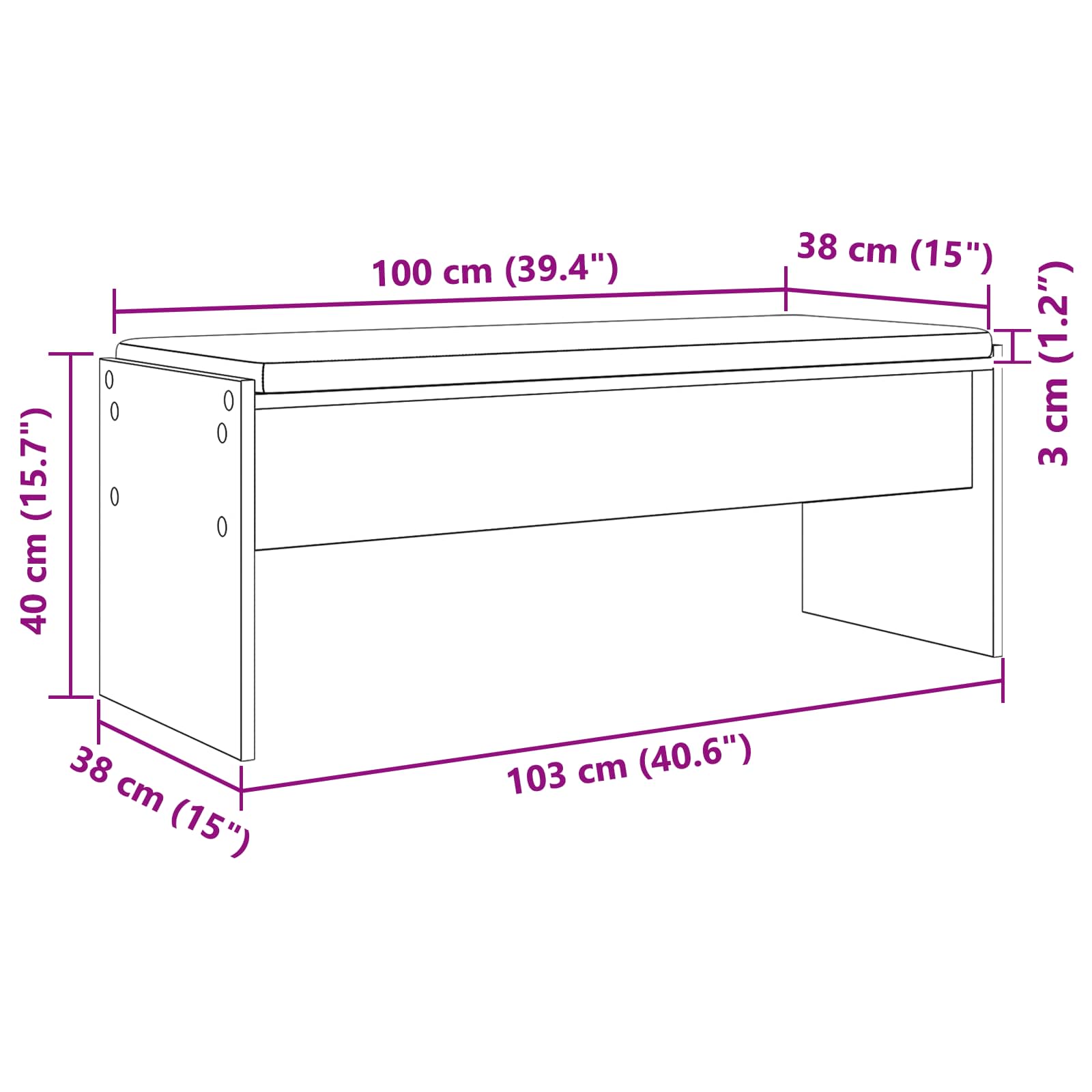 Előtér pad párnával füstölt tölgy 100 x 38 x 46 cm