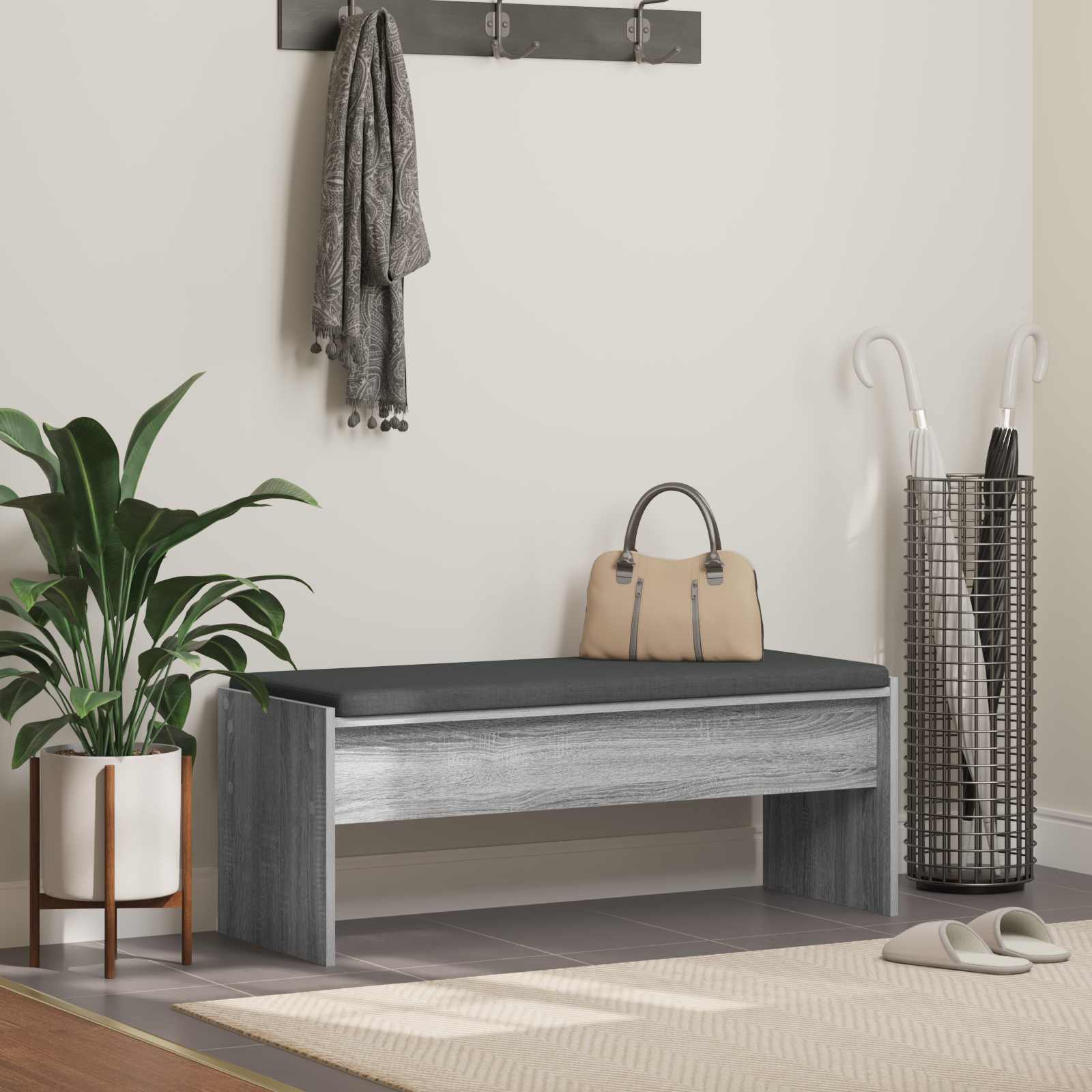 Előtér pad párnával szürke sonoma 103 x 38 x 40 cm