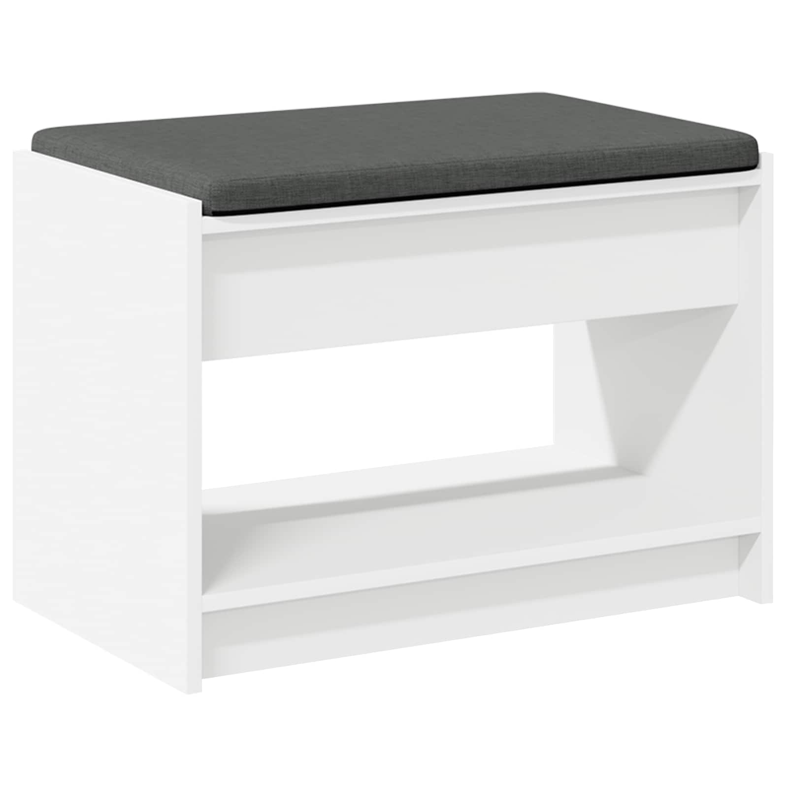 Előtér pad párnával fehér 63 x 38 x 45 cm műanyag fa és szövet