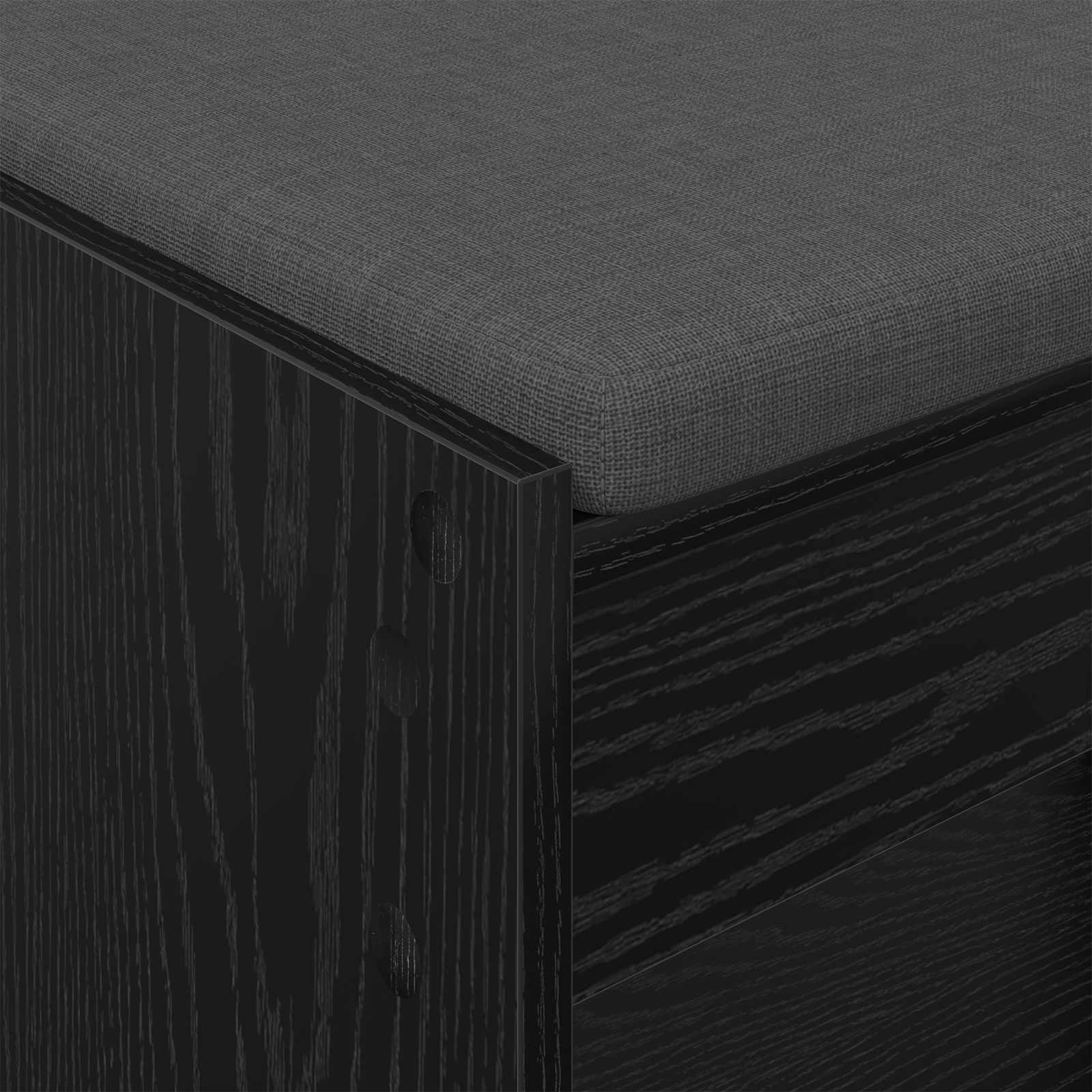 Előtér pad fekete tölgy 63 x 38 x 45 cm műanyag fa és szövet