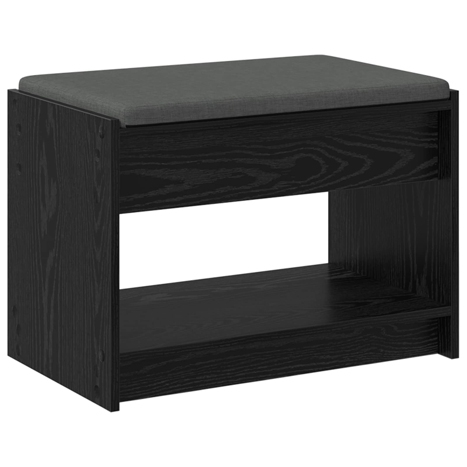 Előtér pad fekete tölgy 63 x 38 x 45 cm műanyag fa és szövet