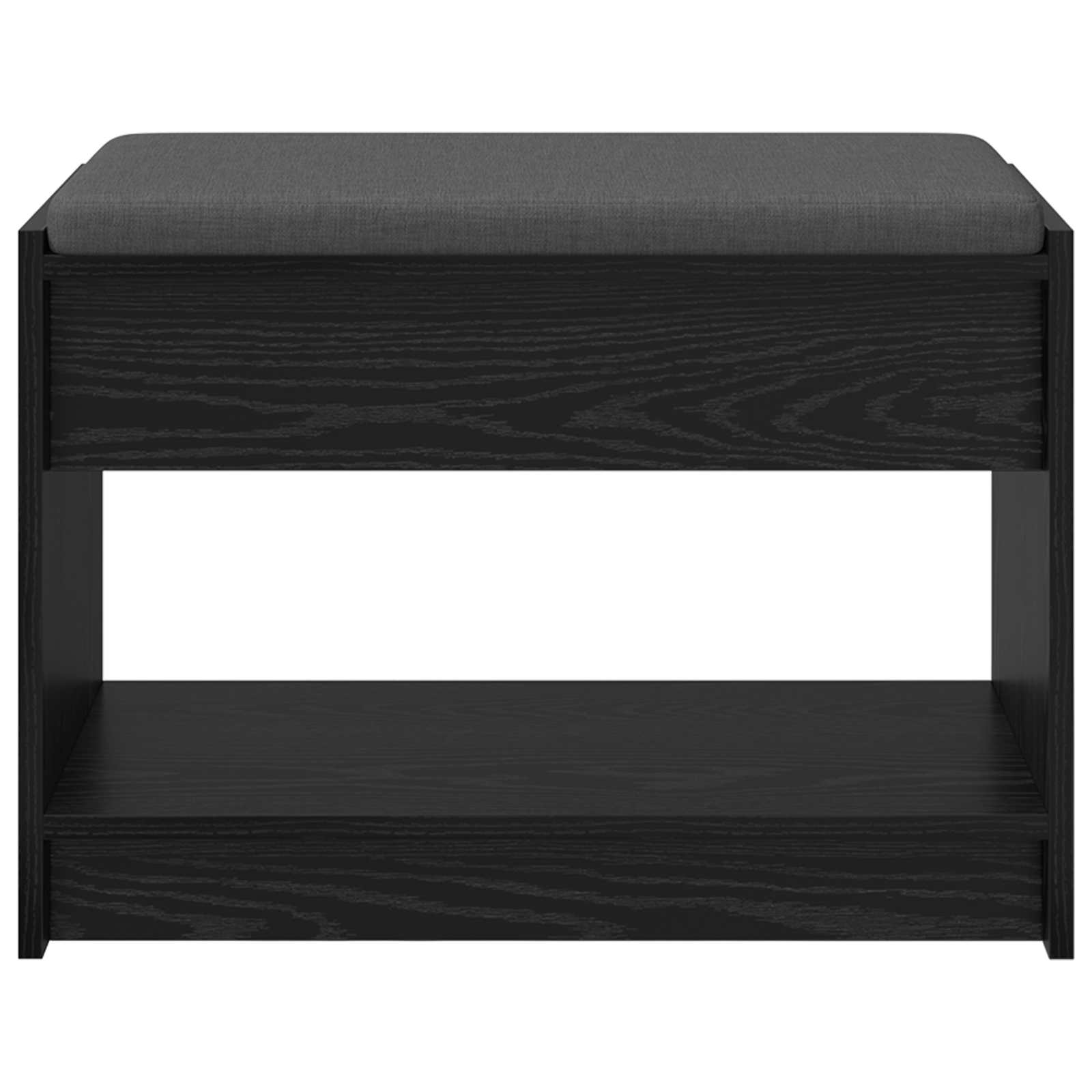 Előtér pad fekete tölgy 63 x 38 x 45 cm műanyag fa és szövet