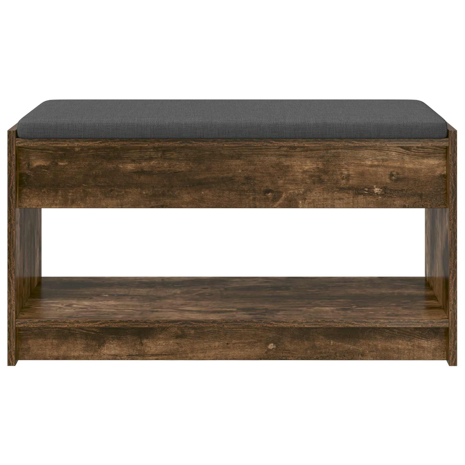 Előtér pad füstölt tölgy 83 x 38 x 45 cm műanyag fa és szövet