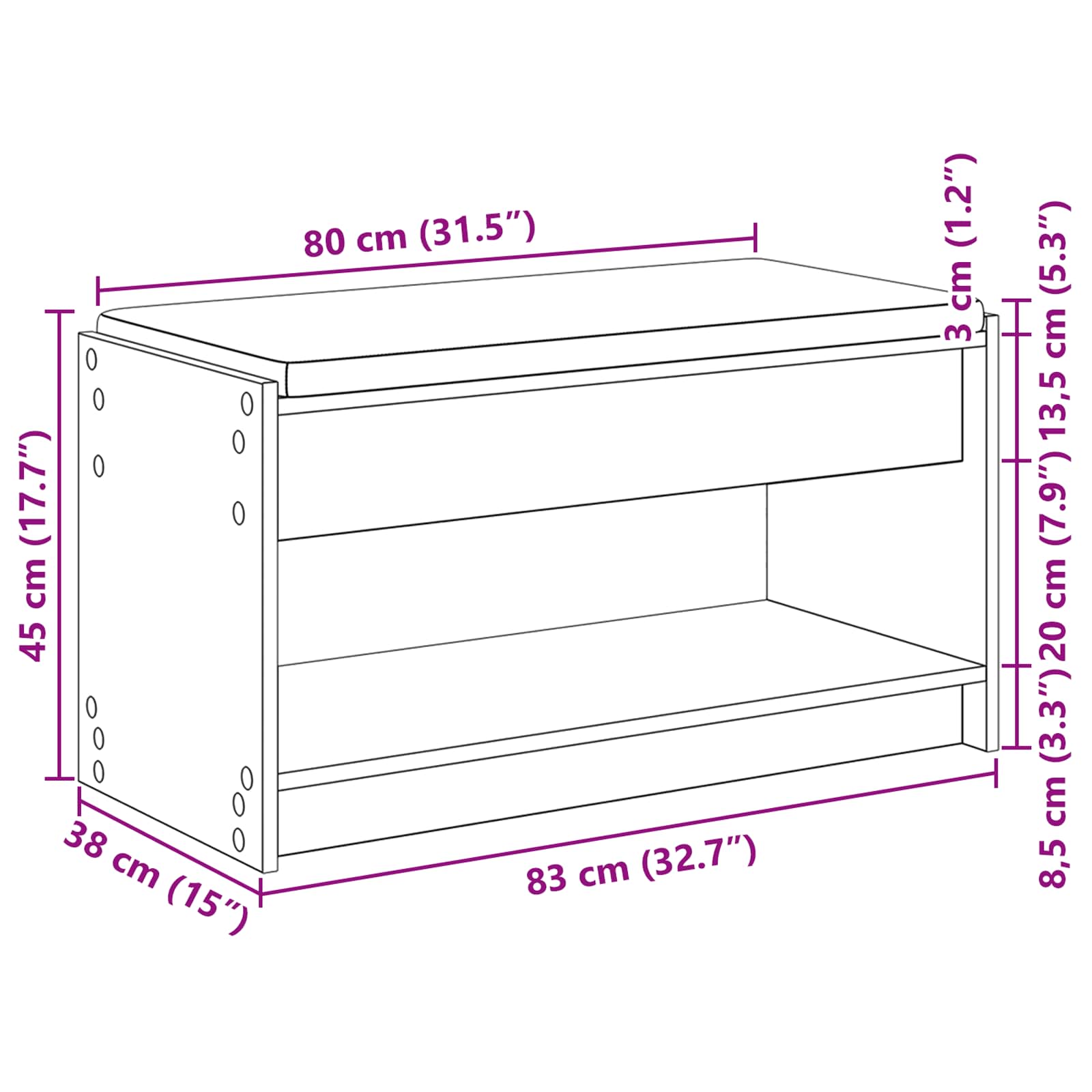 Előtér pad füstölt tölgy 83 x 38 x 45 cm műanyag fa és szövet