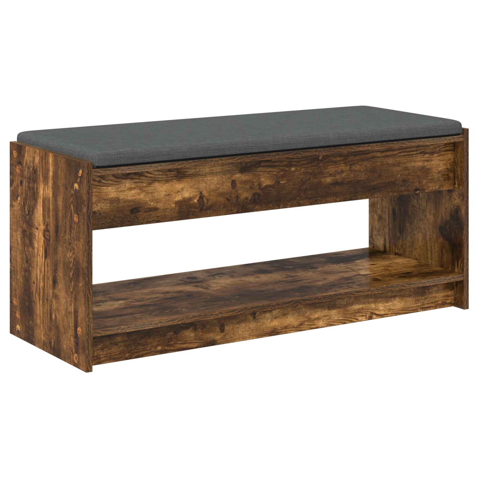 Előtér pad párnával polcokkal füstölt tölgy 100 x 38 x 46 cm