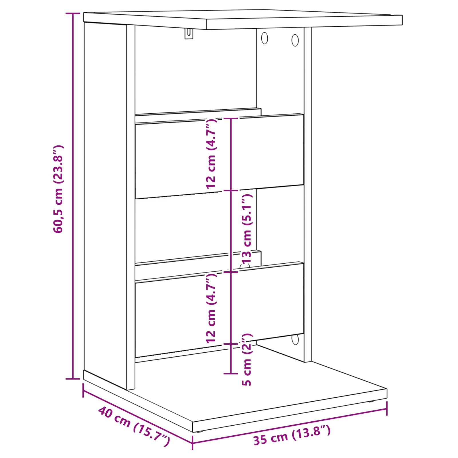 Oldal asztal öreg fa 40 x 35 x 60,5 cm faanyag
