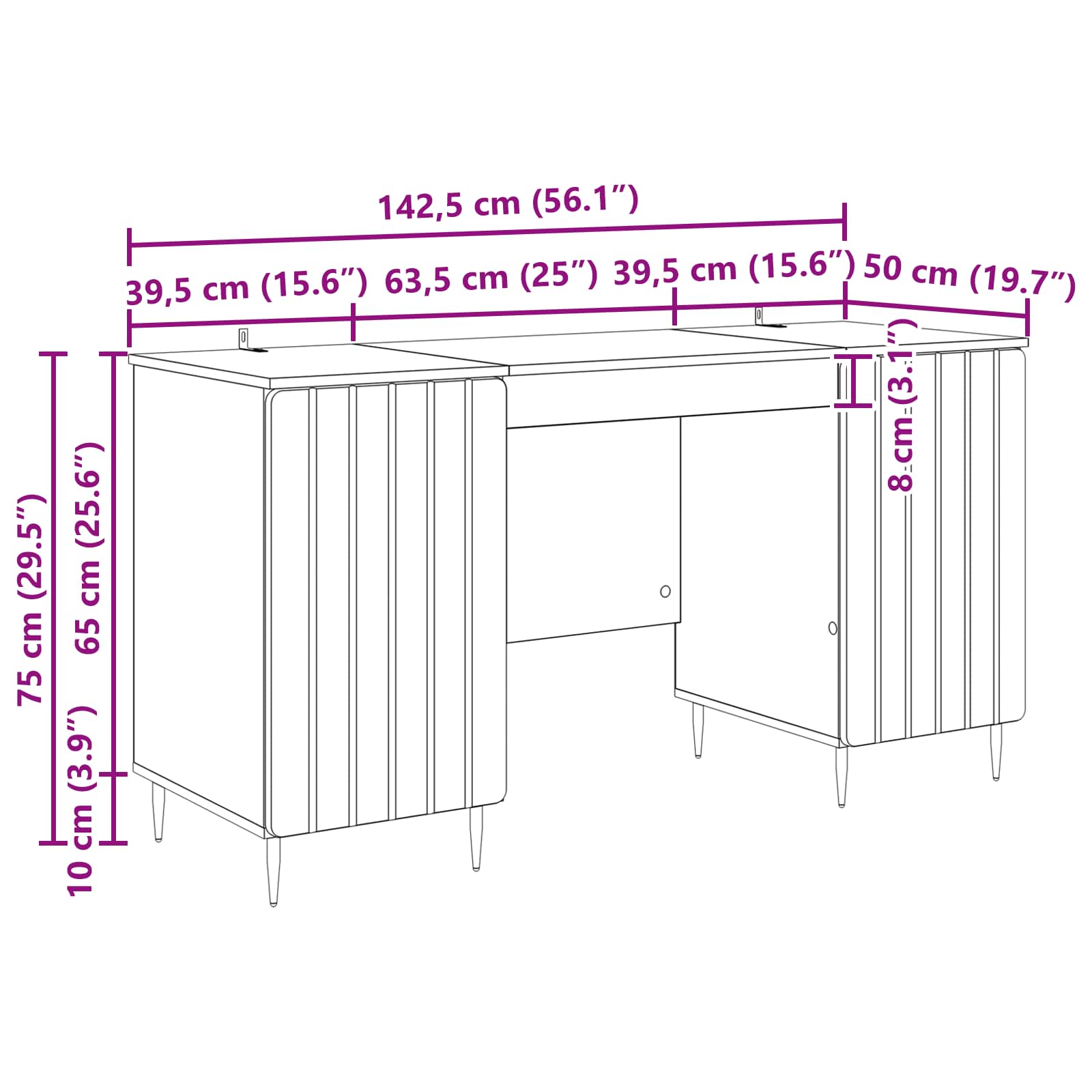 Asztal polcokkal ajtóval antik fa 142,5 x 50 x 75 cm szerelt fa