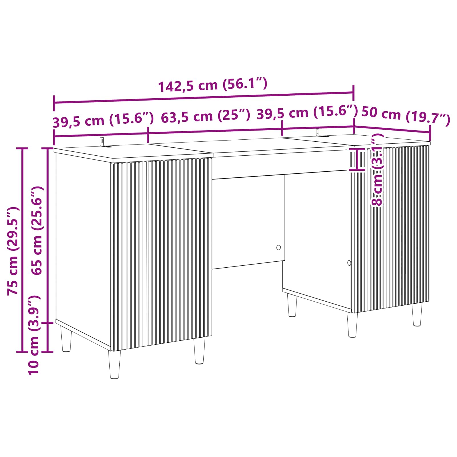 Asztal polcokkal sonoma tölgy 142,5 x 50 x 75 cm szerelt fa
