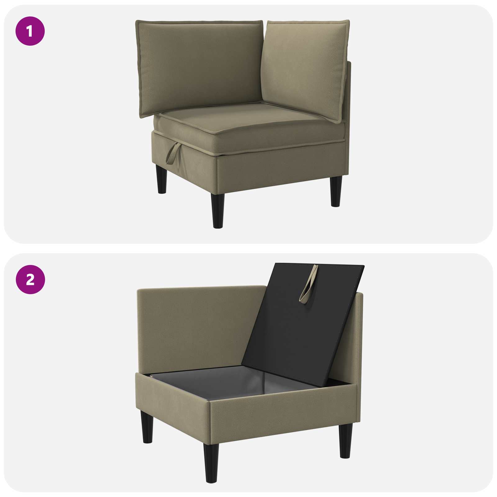 Sarok sofa tárolóval khaki bársony