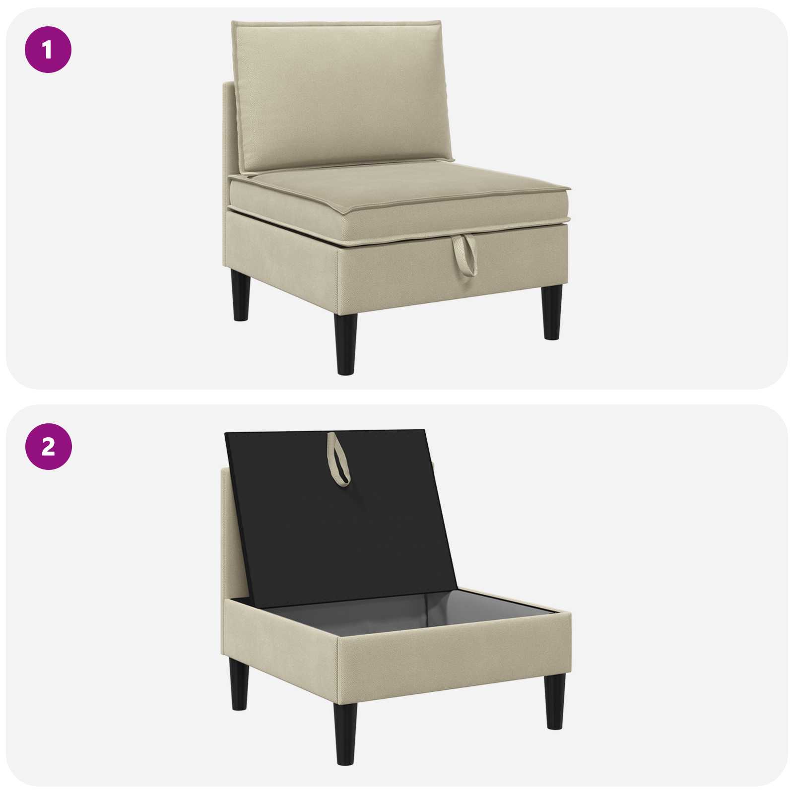 Középső sofa tárolóval homokszín bársony