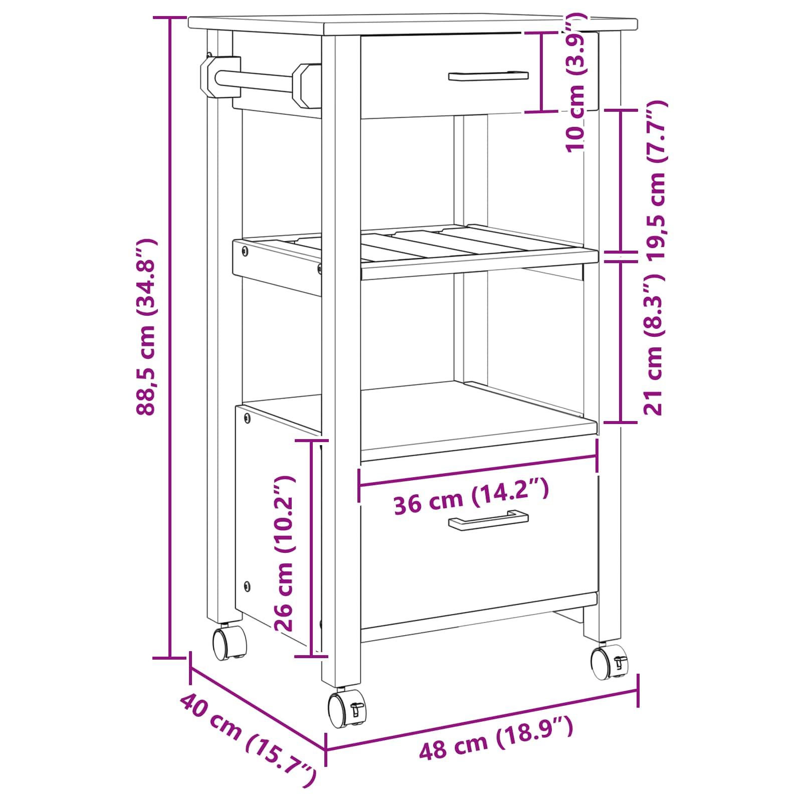 Konyhai kocsi egyszínű fekete